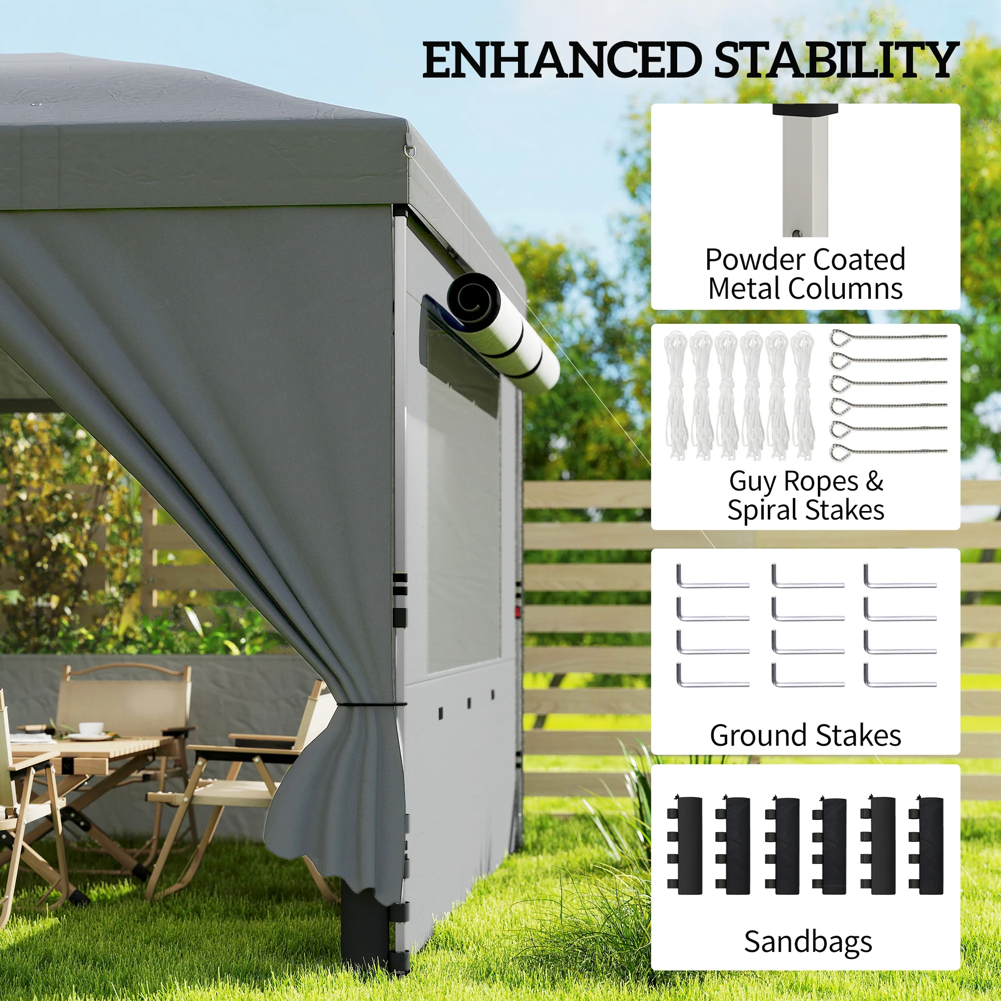 3 x 6 m Pop Up Gazebo with 6 Sidewalls, Wheeled Bag & Sandbags, Dark Grey - Image 9
