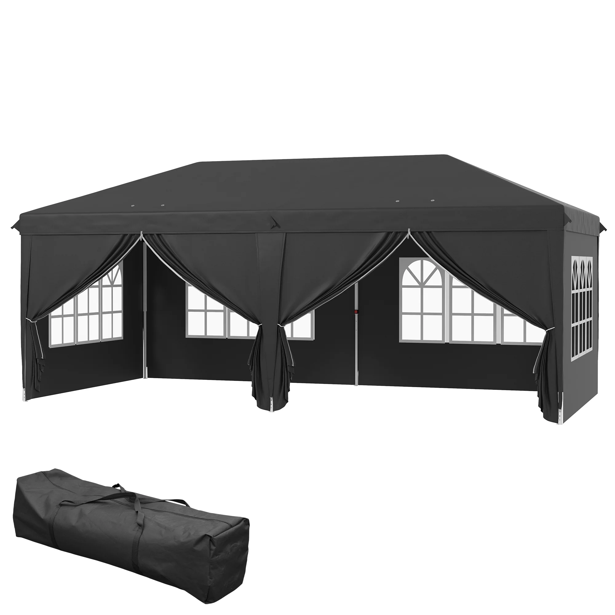 3 x 6m Garden Pop Up Gazebo, Wedding Party Tent with Sidewalls, Windows, Carry Bag, Black - Image 2