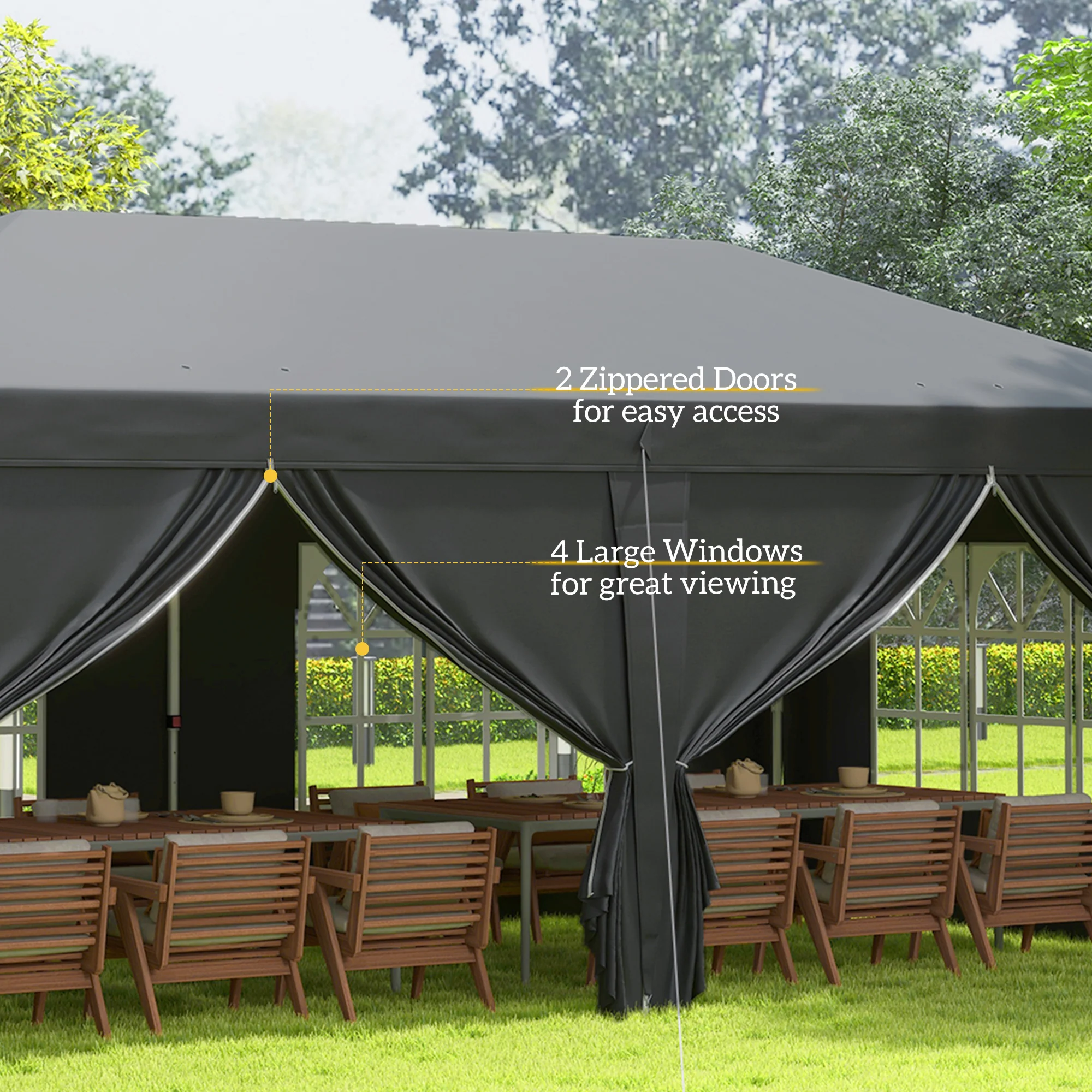 3 x 6m Garden Pop Up Gazebo, Wedding Party Tent with Sidewalls, Windows, Carry Bag, Black - Image 9
