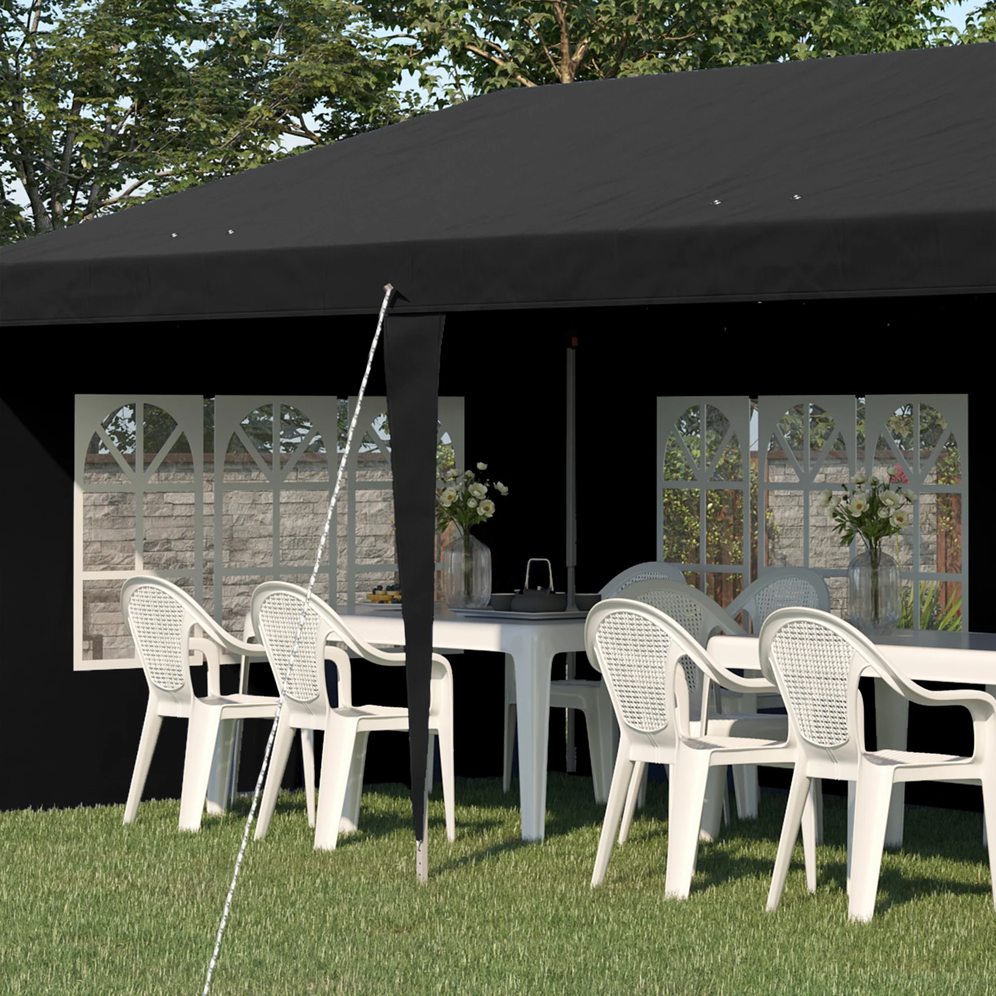 3 x 6m Garden Pop Up Gazebo, Height Adjustable Party Tent w/ Sidewalls & Storage Bag, Black - Image 10