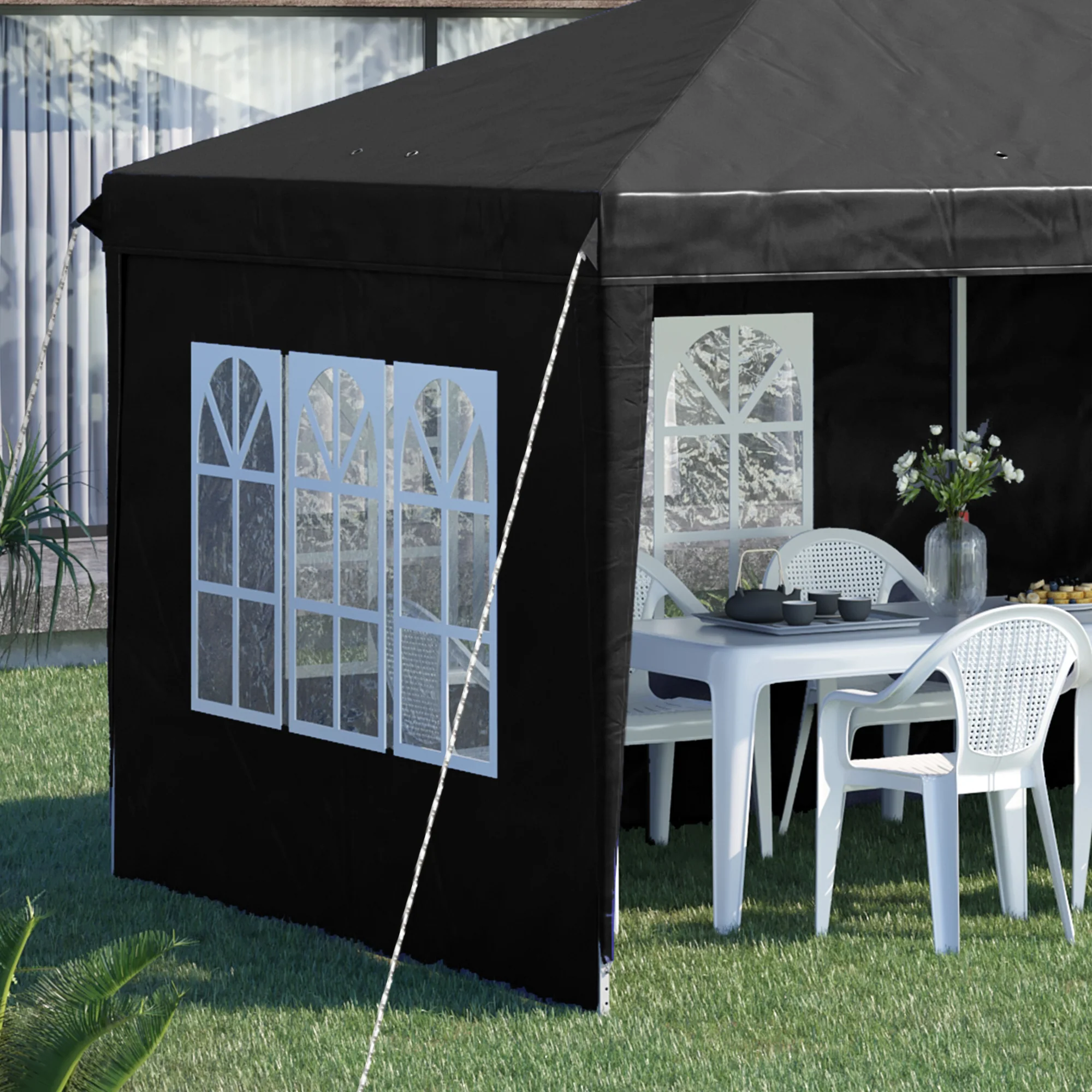 3 x 6m Garden Pop Up Gazebo, Height Adjustable Party Tent w/ Sidewalls & Storage Bag, Black - Image 11