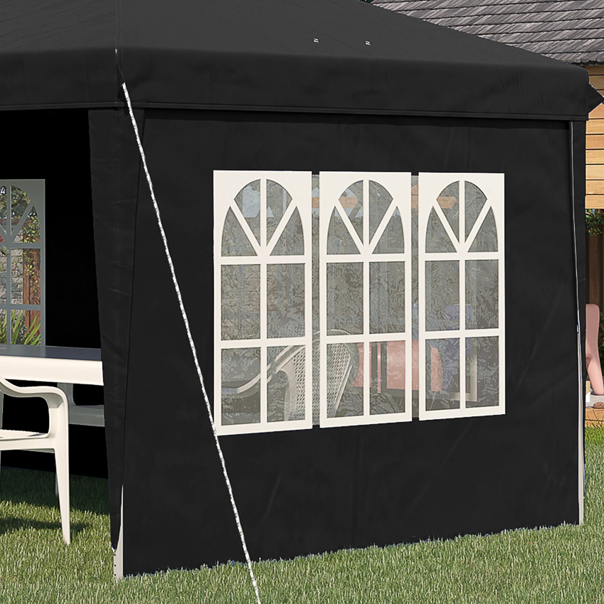 3 x 6m Garden Pop Up Gazebo, Height Adjustable Party Tent w/ Sidewalls & Storage Bag, Black - Image 12