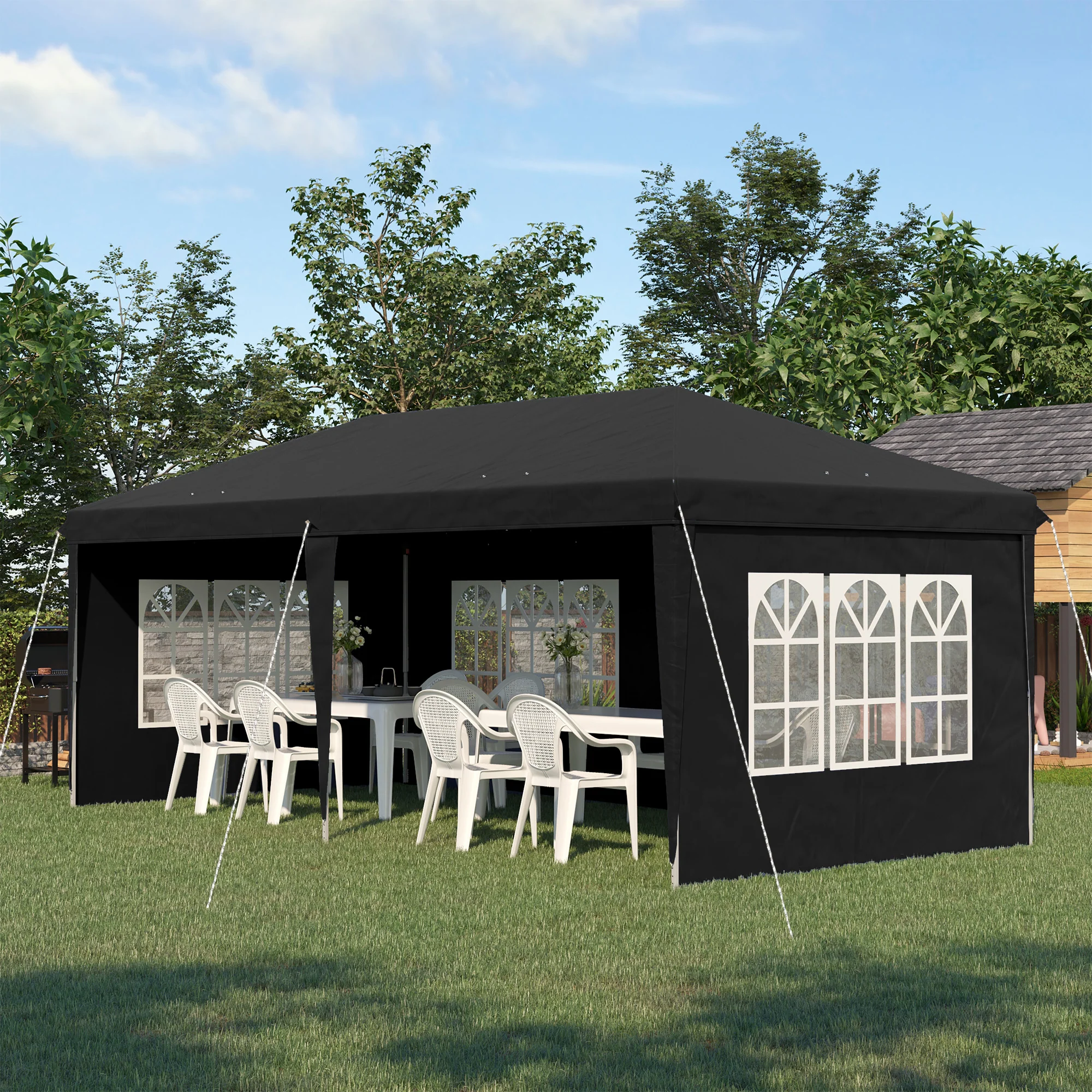 3 x 6m Garden Pop Up Gazebo, Height Adjustable Party Tent w/ Sidewalls & Storage Bag, Black - Image 3