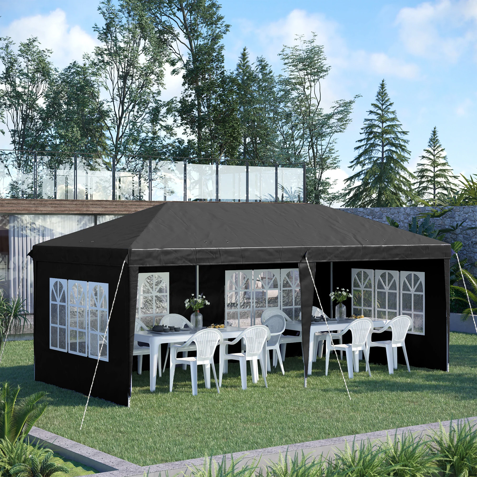 3 x 6m Garden Pop Up Gazebo, Height Adjustable Party Tent w/ Sidewalls & Storage Bag, Black - Image 4