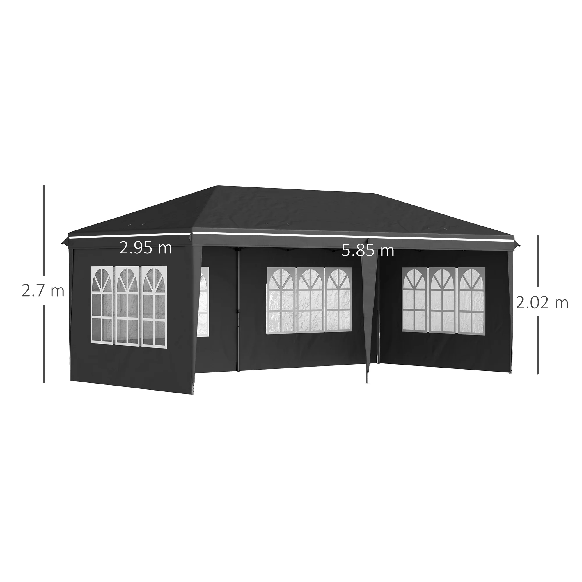 3 x 6m Garden Pop Up Gazebo, Height Adjustable Party Tent w/ Sidewalls & Storage Bag, Black - Image 5
