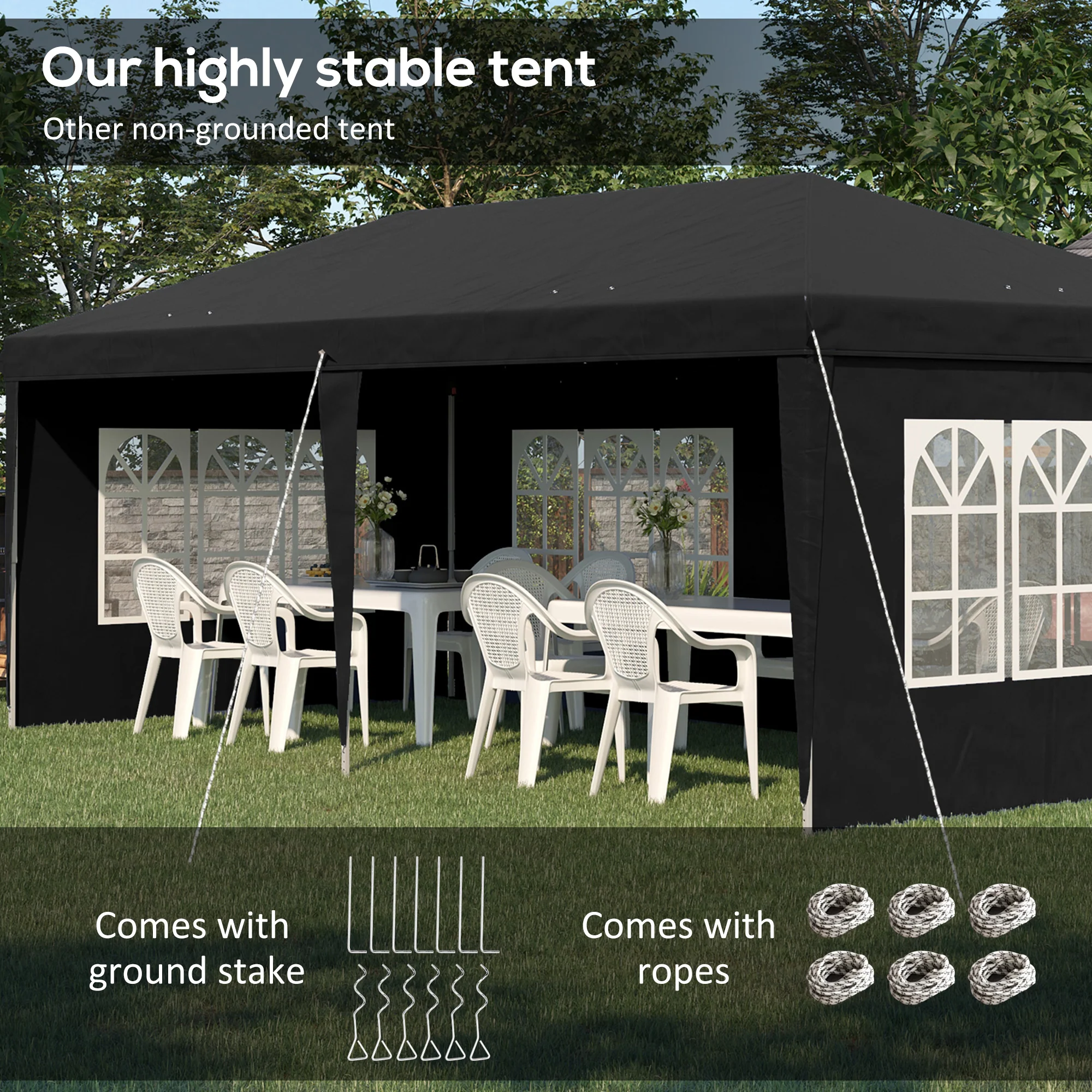 3 x 6m Garden Pop Up Gazebo, Height Adjustable Party Tent w/ Sidewalls & Storage Bag, Black - Image 7
