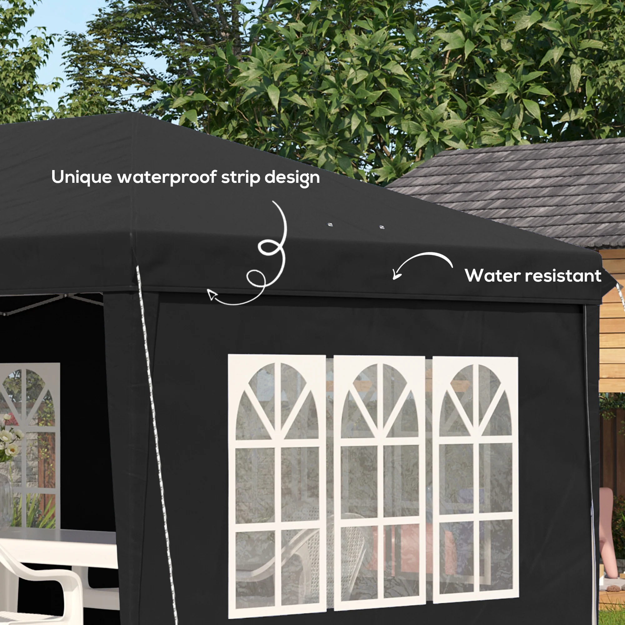 3 x 6m Garden Pop Up Gazebo, Height Adjustable Party Tent w/ Sidewalls & Storage Bag, Black - Image 8