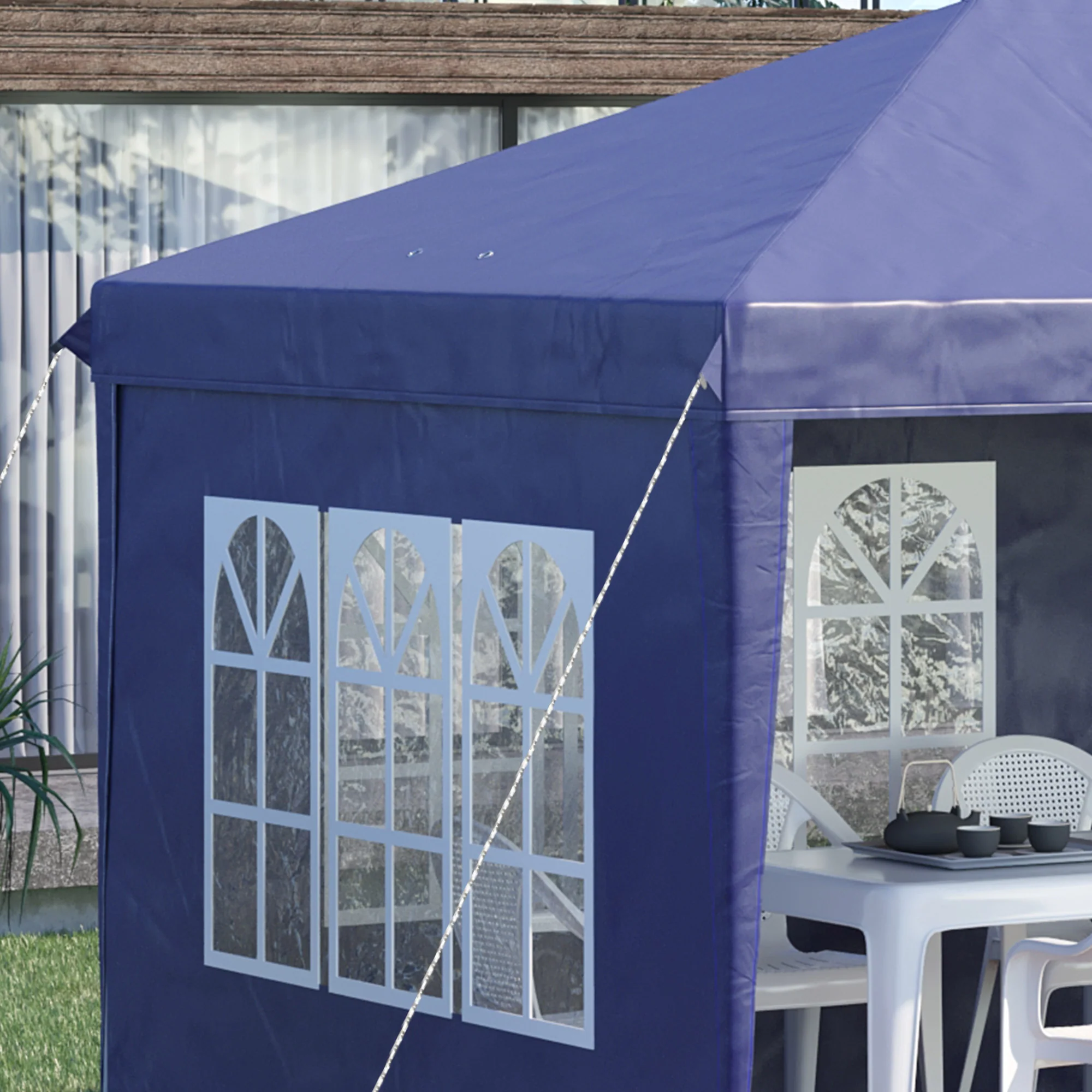 3 x 6m Garden Pop Up Gazebo, Height Adjustable Party Tent w/ Sidewalls & Storage Bag, Blue - Image 10