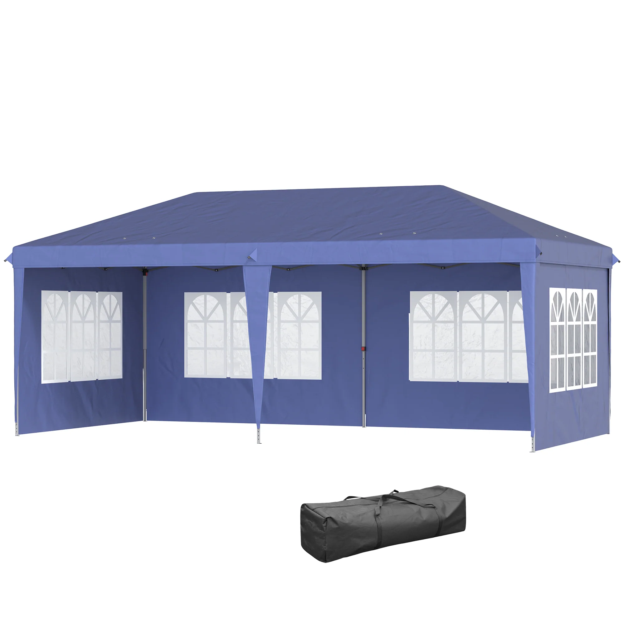 3 x 6m Garden Pop Up Gazebo, Height Adjustable Party Tent w/ Sidewalls & Storage Bag, Blue - Image 2