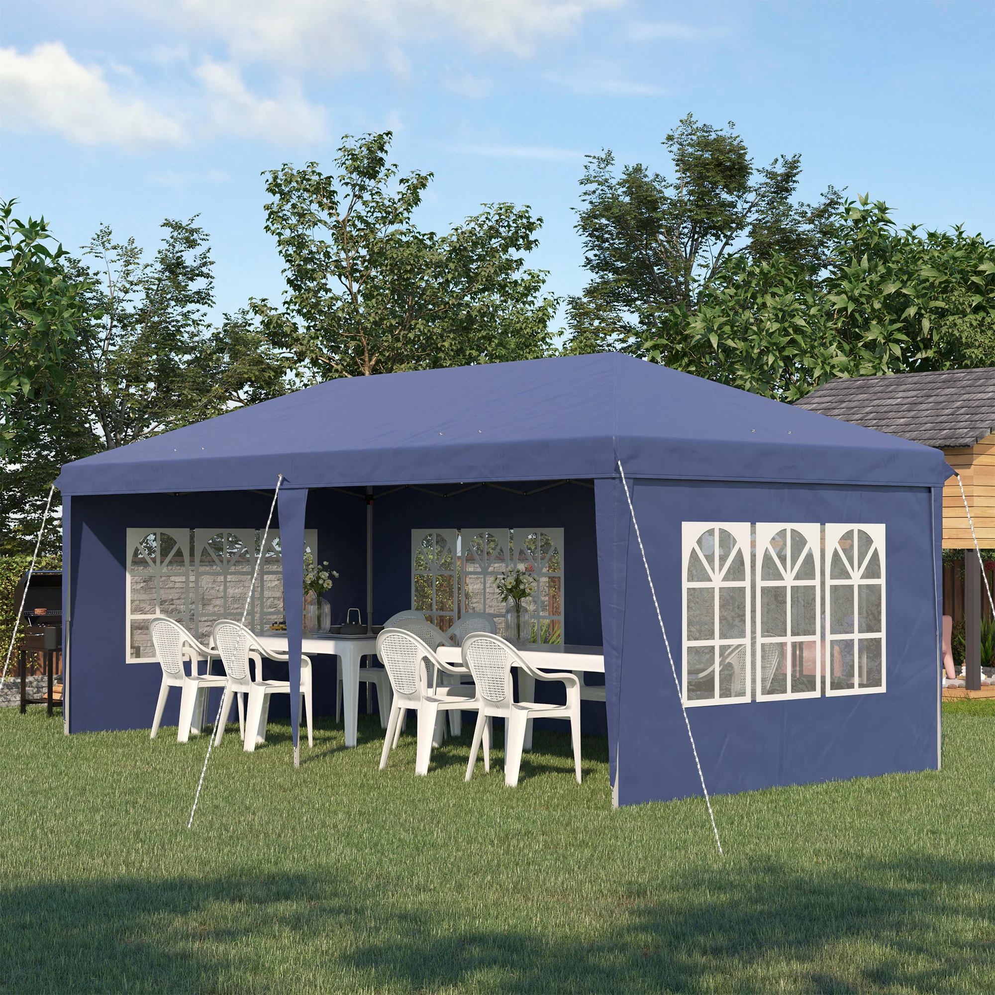 3 x 6m Garden Pop Up Gazebo, Height Adjustable Party Tent w/ Sidewalls & Storage Bag, Blue - Image 3