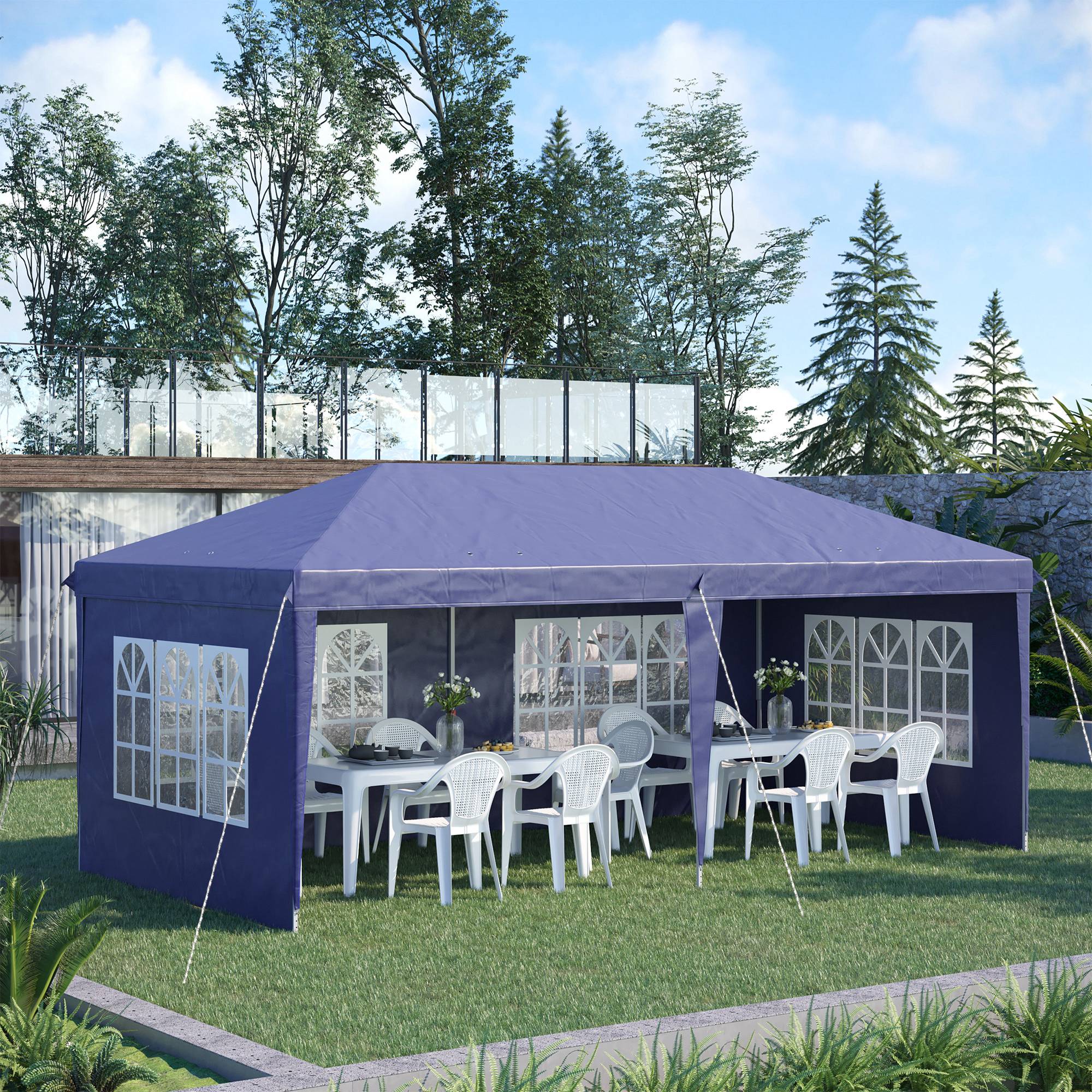 3 x 6m Garden Pop Up Gazebo, Height Adjustable Party Tent w/ Sidewalls & Storage Bag, Blue - Image 4