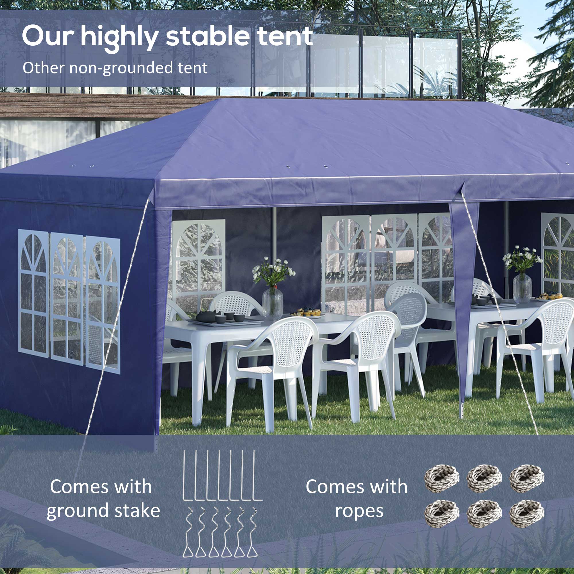 3 x 6m Garden Pop Up Gazebo, Height Adjustable Party Tent w/ Sidewalls & Storage Bag, Blue - Image 7