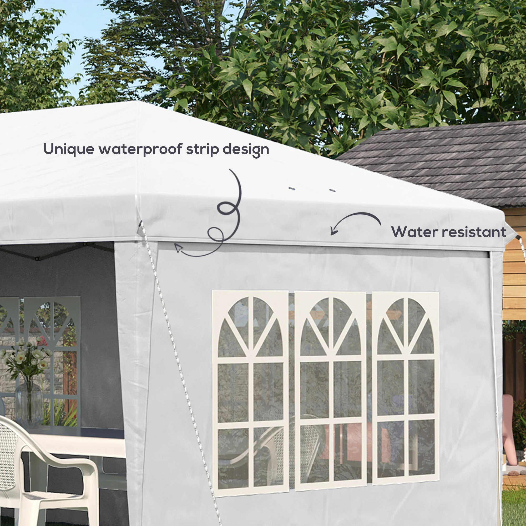 3 x 6m Garden Pop Up Gazebo, Height Adjustable Party Tent w/ Sidewalls & Storage Bag, White - Image 8