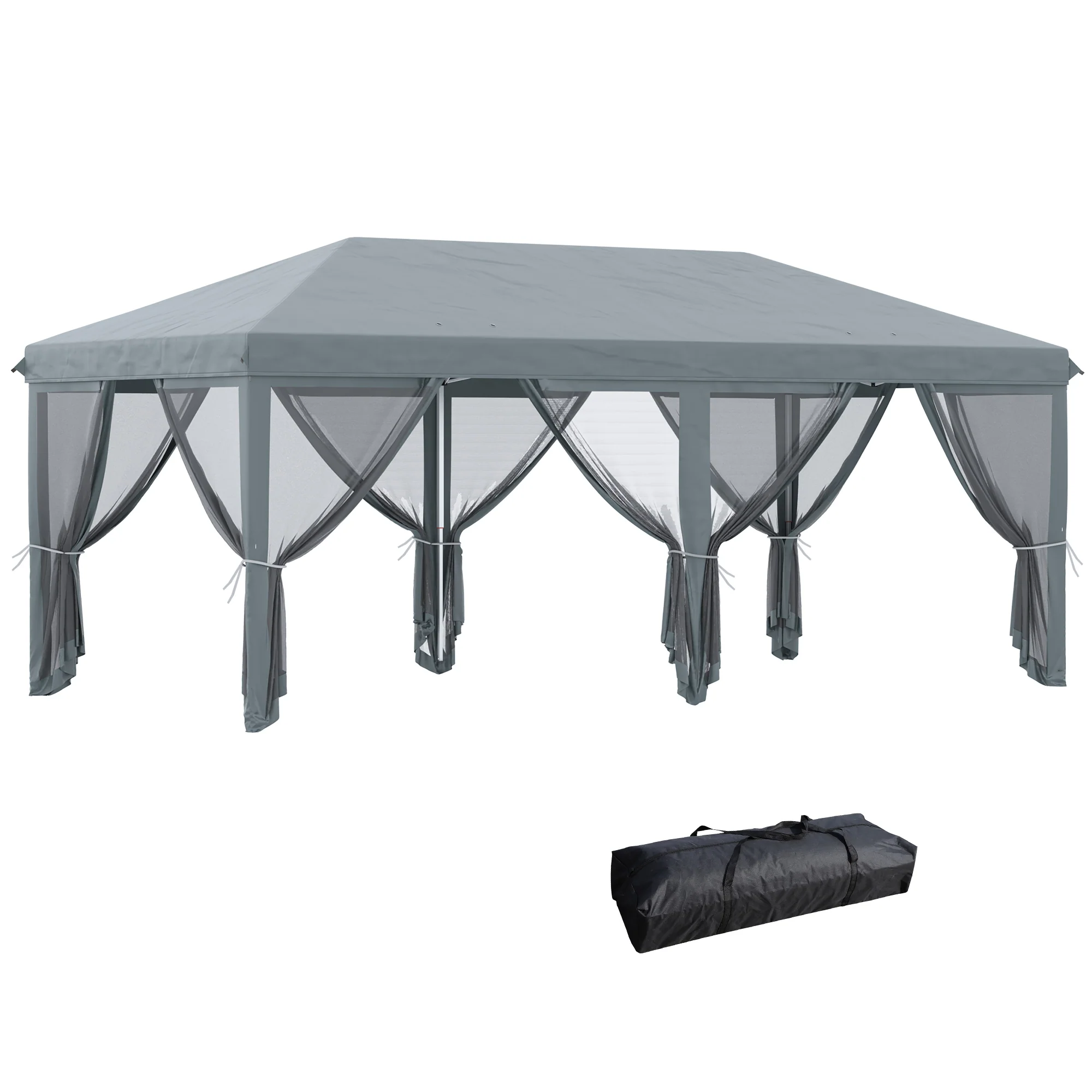 3 x 6m Pop Up Gazebo, Marquee Party Wedding Tent with 6 Mesh Walls & Carry Bag, Grey - Image 12