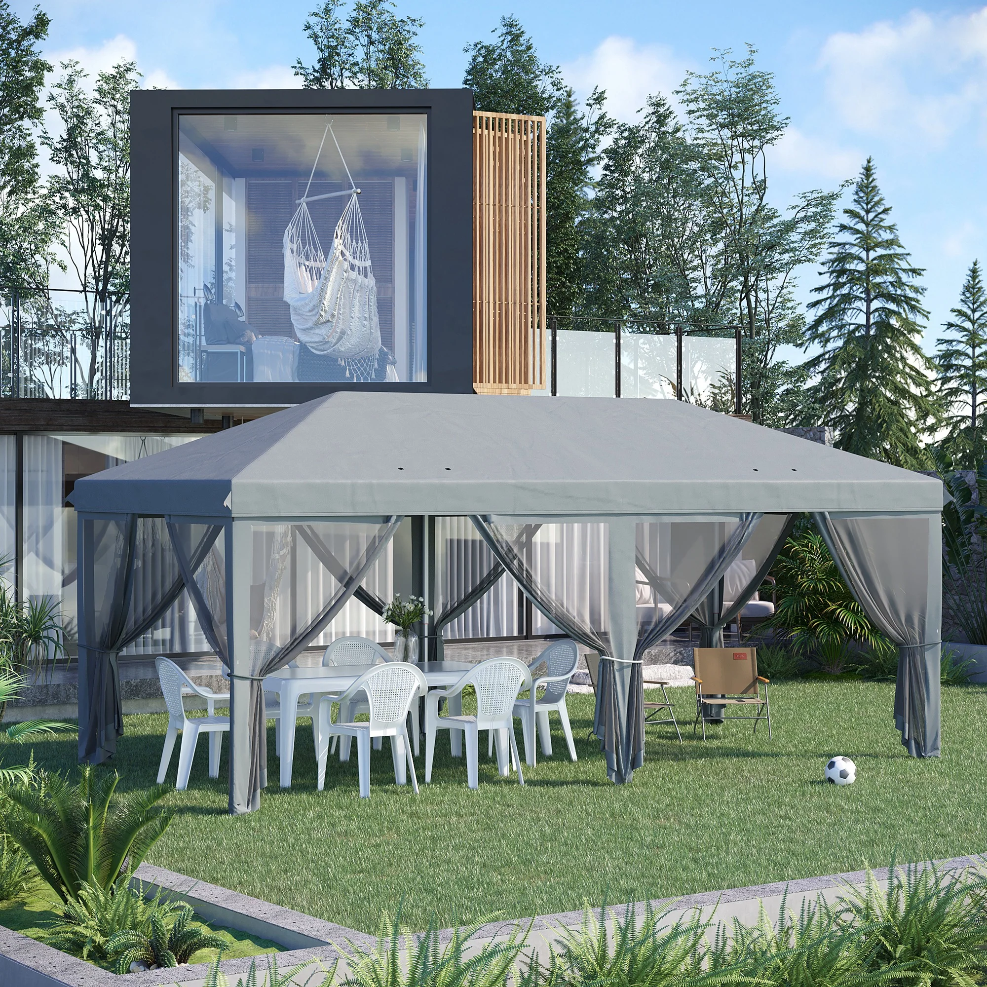 3 x 6m Pop Up Gazebo, Marquee Party Wedding Tent with 6 Mesh Walls & Carry Bag, Grey - Image 4
