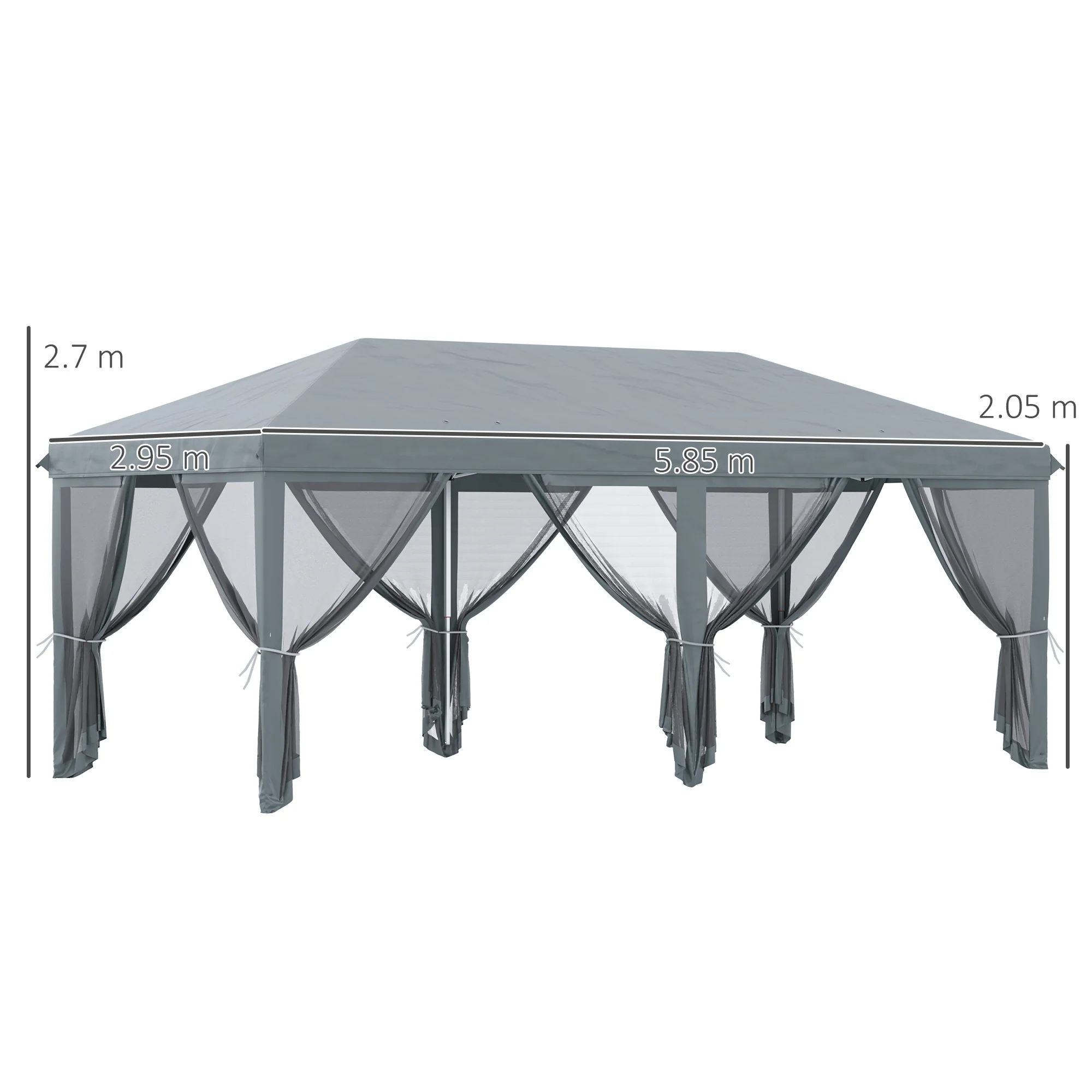3 x 6m Pop Up Gazebo, Marquee Party Wedding Tent with 6 Mesh Walls & Carry Bag, Grey - Image 5