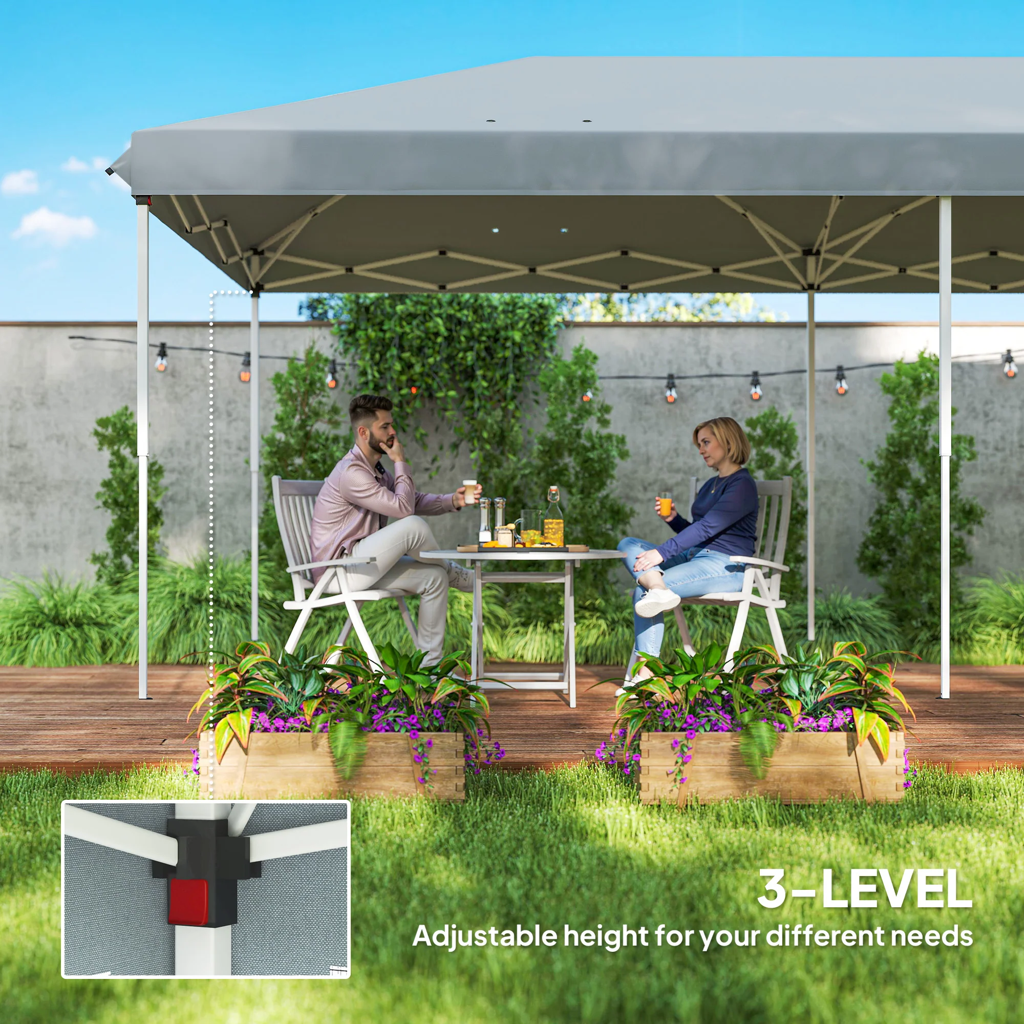 3 x 6m Pop Up Gazebo, Marquee Party Wedding Tent with 6 Mesh Walls & Carry Bag, Grey - Image 9