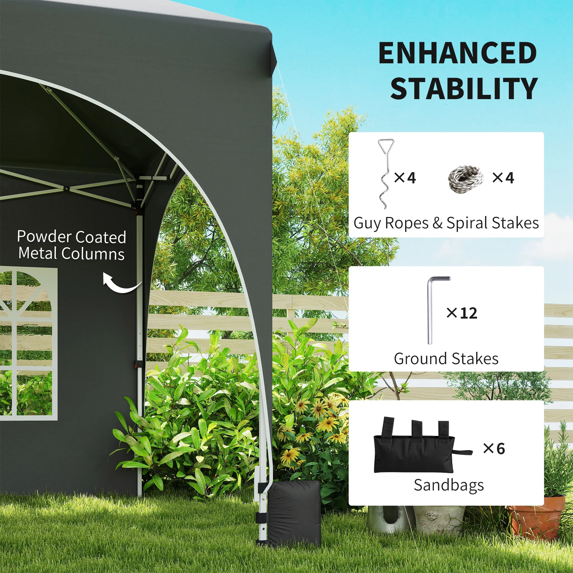3 x 6m Pop Up Gazebo with Sides, Sandbags & Windows, Dark Grey - Image 7
