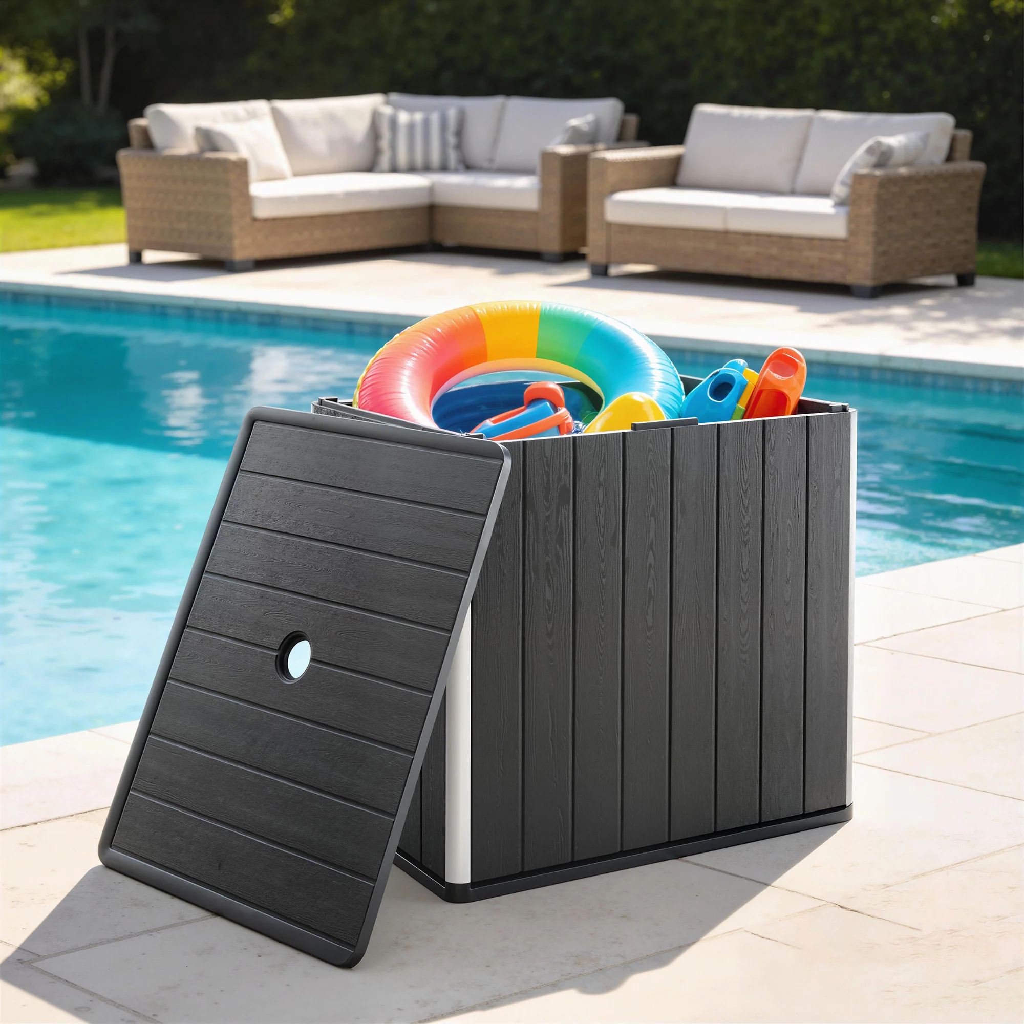 30 Gallon Outdoor Storage Box Side Table with Umbrella Holder - Image 11