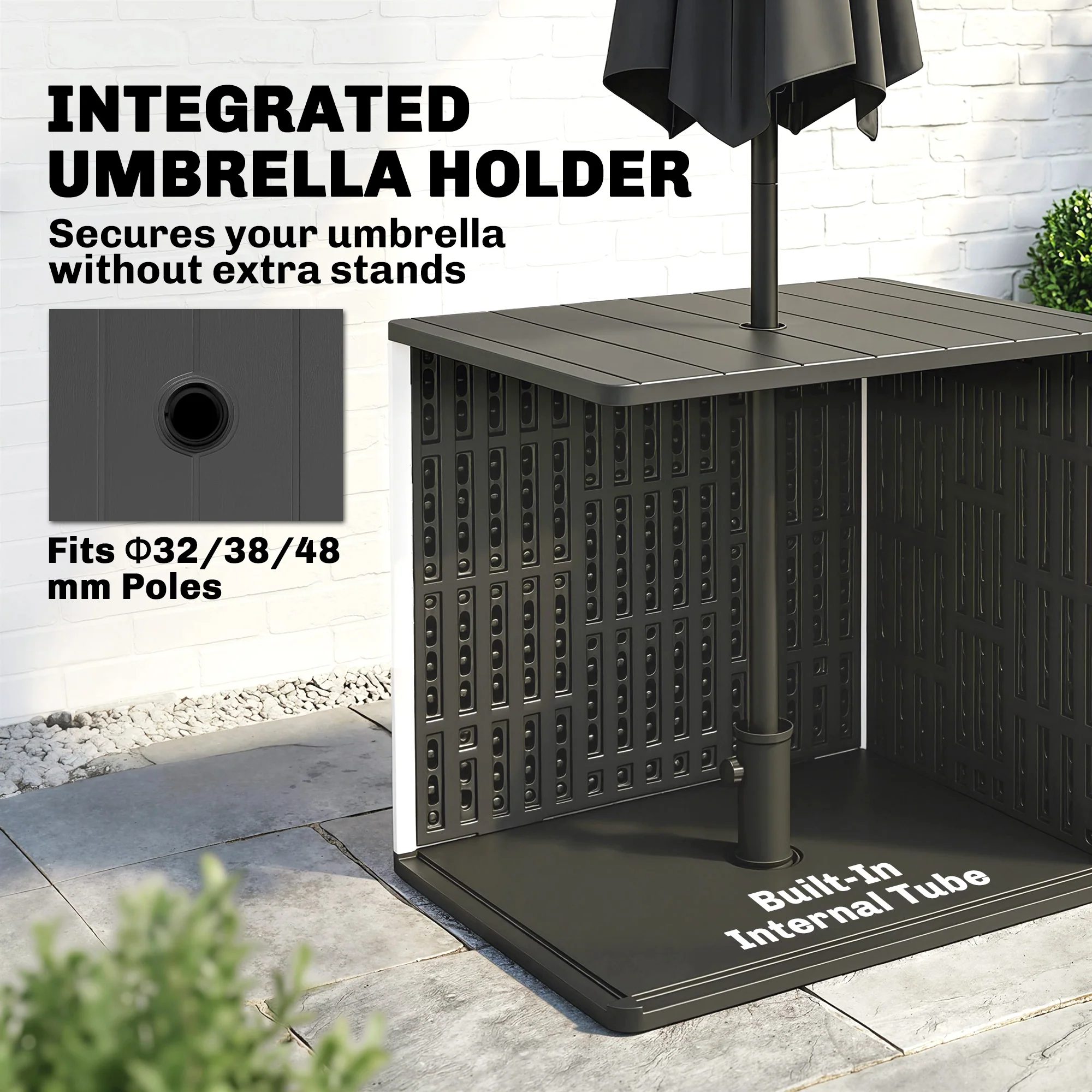 30 Gallon Outdoor Storage Box Side Table with Umbrella Holder - Image 7