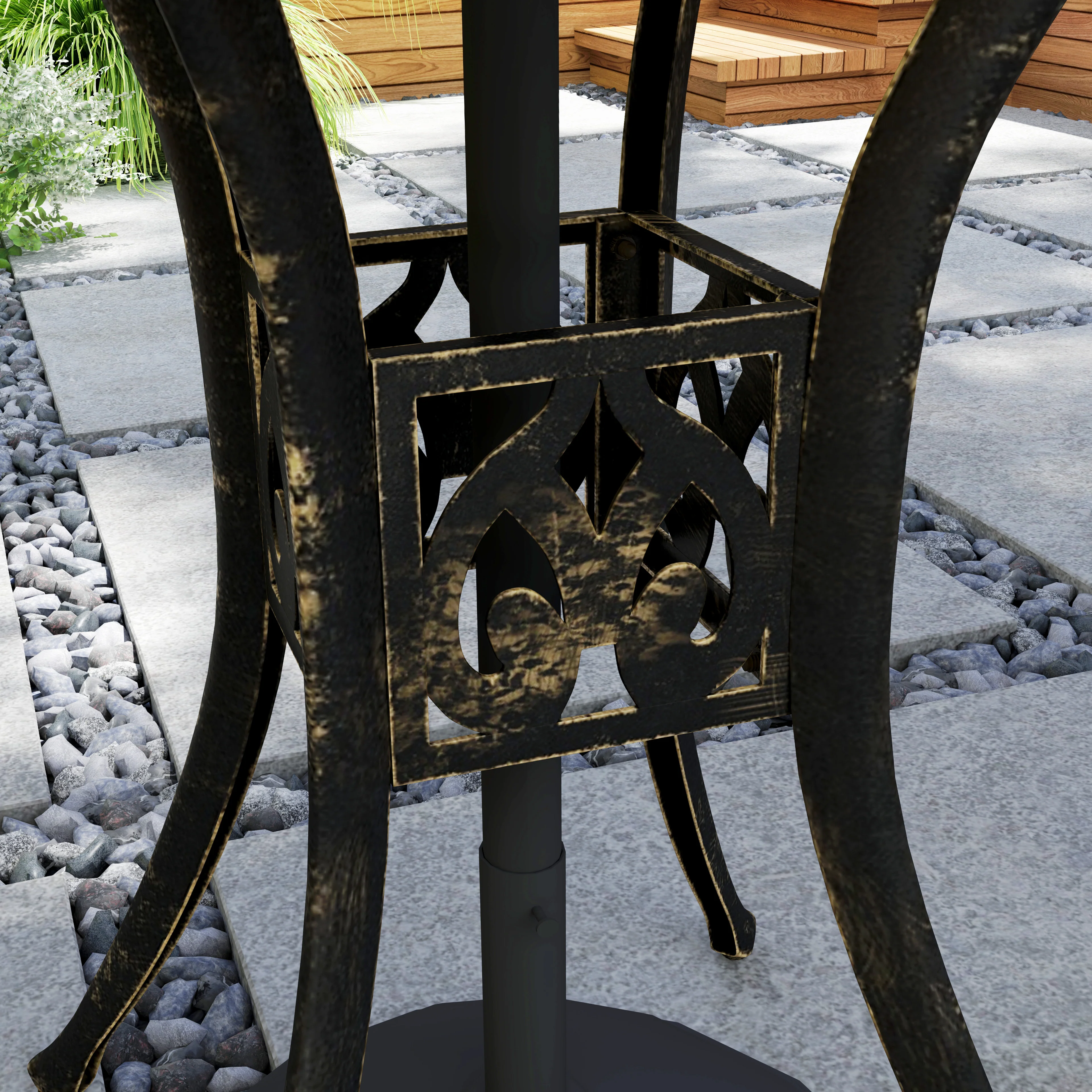 30-inch Round Patio Dining Table with Umbrella Hole Cast Aluminium Outdoor Bistro Table Only, Brown - Image 11
