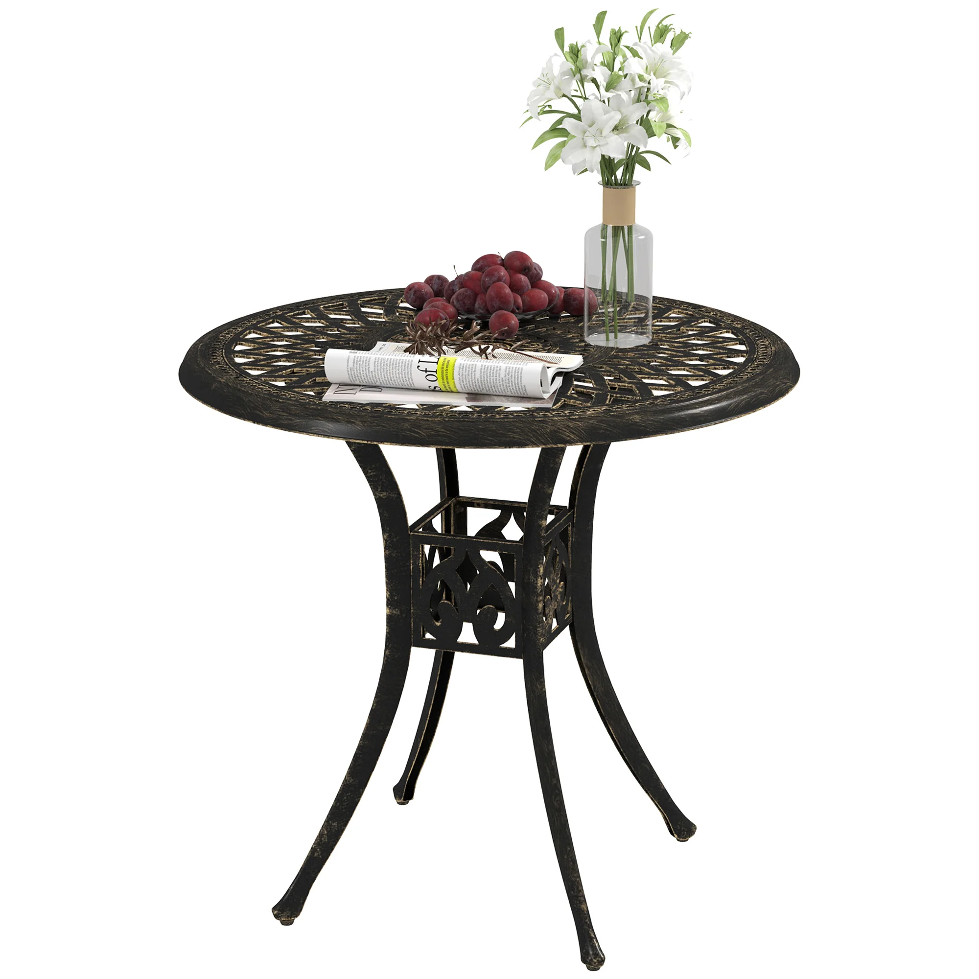 30-inch Round Patio Dining Table with Umbrella Hole Cast Aluminium Outdoor Bistro Table Only, Brown - Image 2