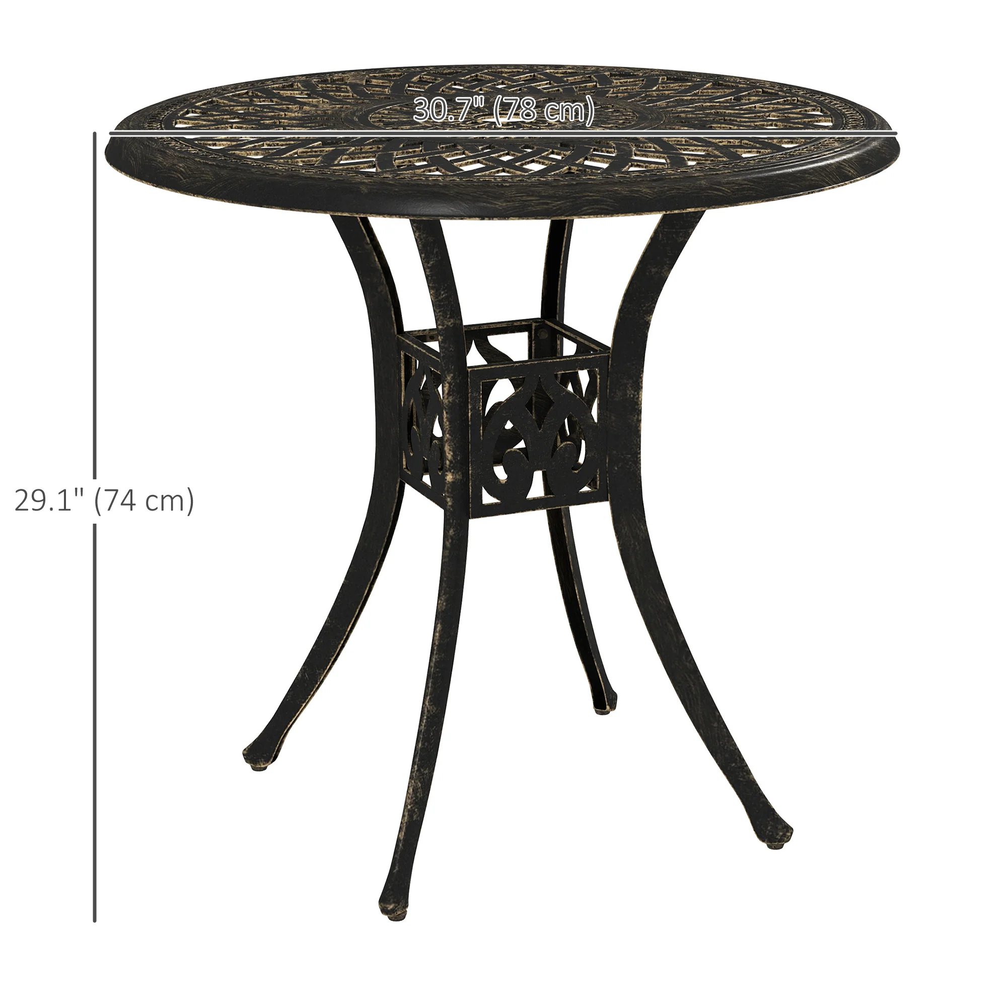 30-inch Round Patio Dining Table with Umbrella Hole Cast Aluminium Outdoor Bistro Table Only, Brown - Image 5