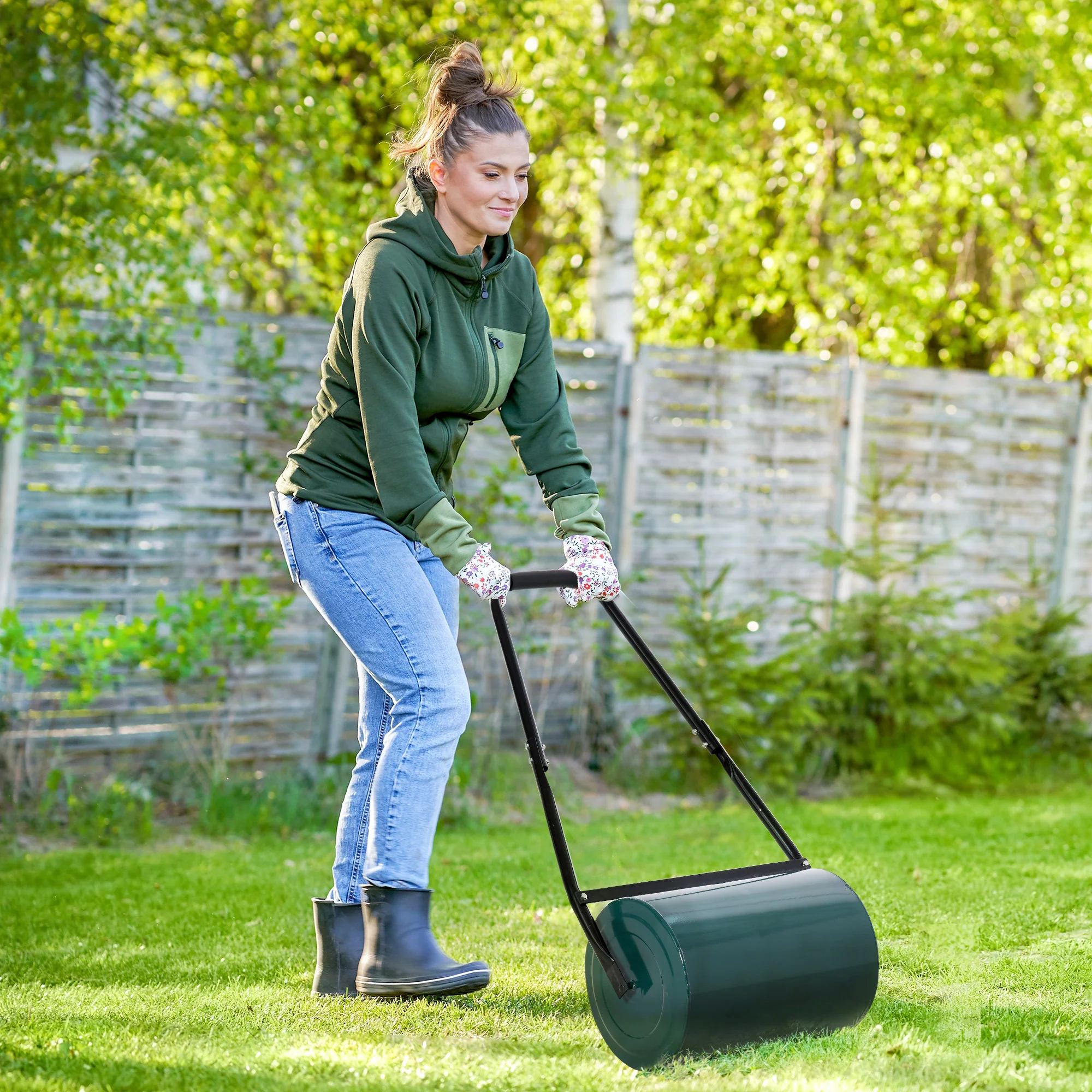 30L Heavy Duty Water/Sand Filled ¦µ32cm Garden Steel Lawn Roller, Dark Green - Image 3