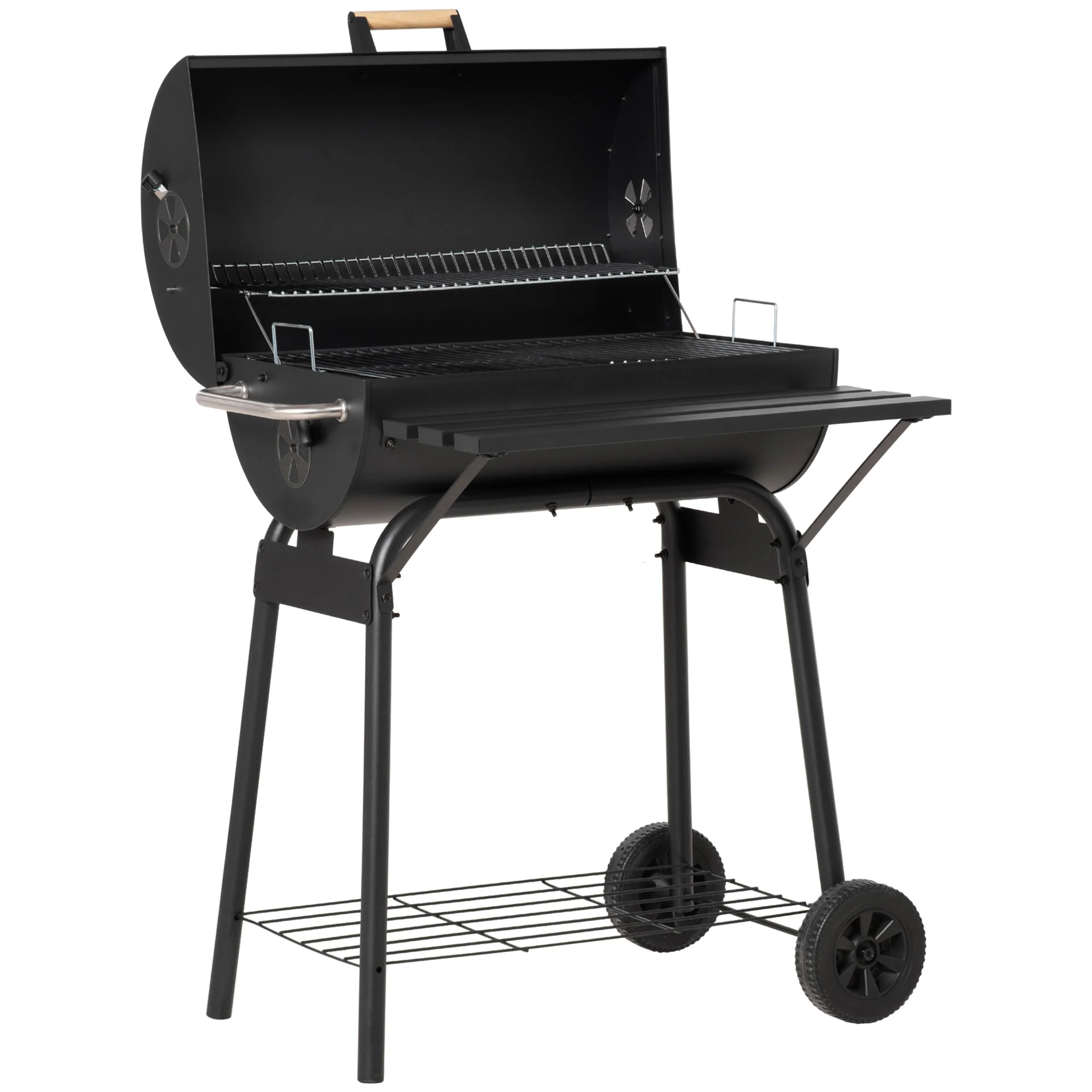 30" Portable Barrel Charcoal BBQ Grill with Storage Shelf for Garden Camping Picnic, Black - Image 2