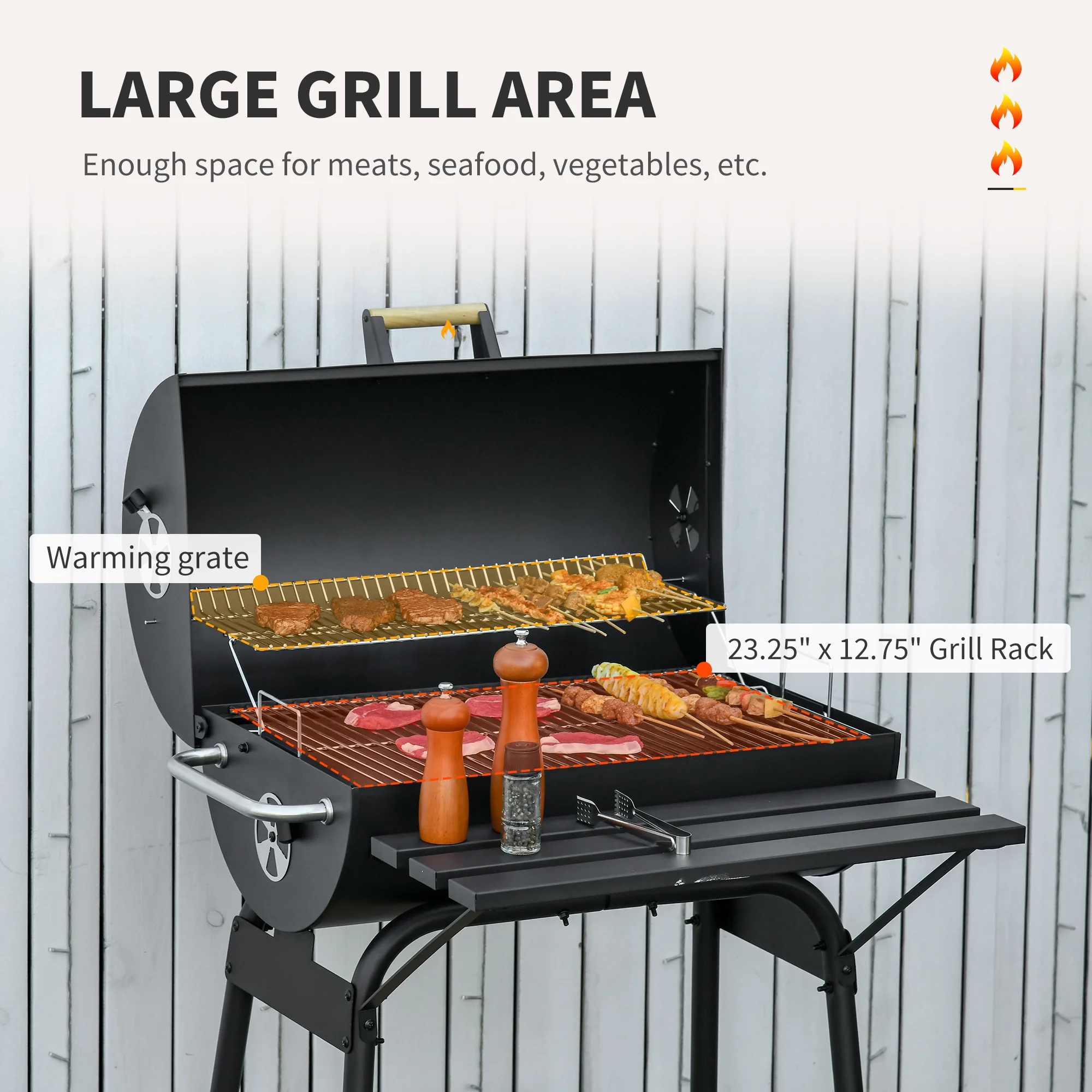 30" Portable Barrel Charcoal BBQ Grill with Storage Shelf for Garden Camping Picnic, Black - Image 6