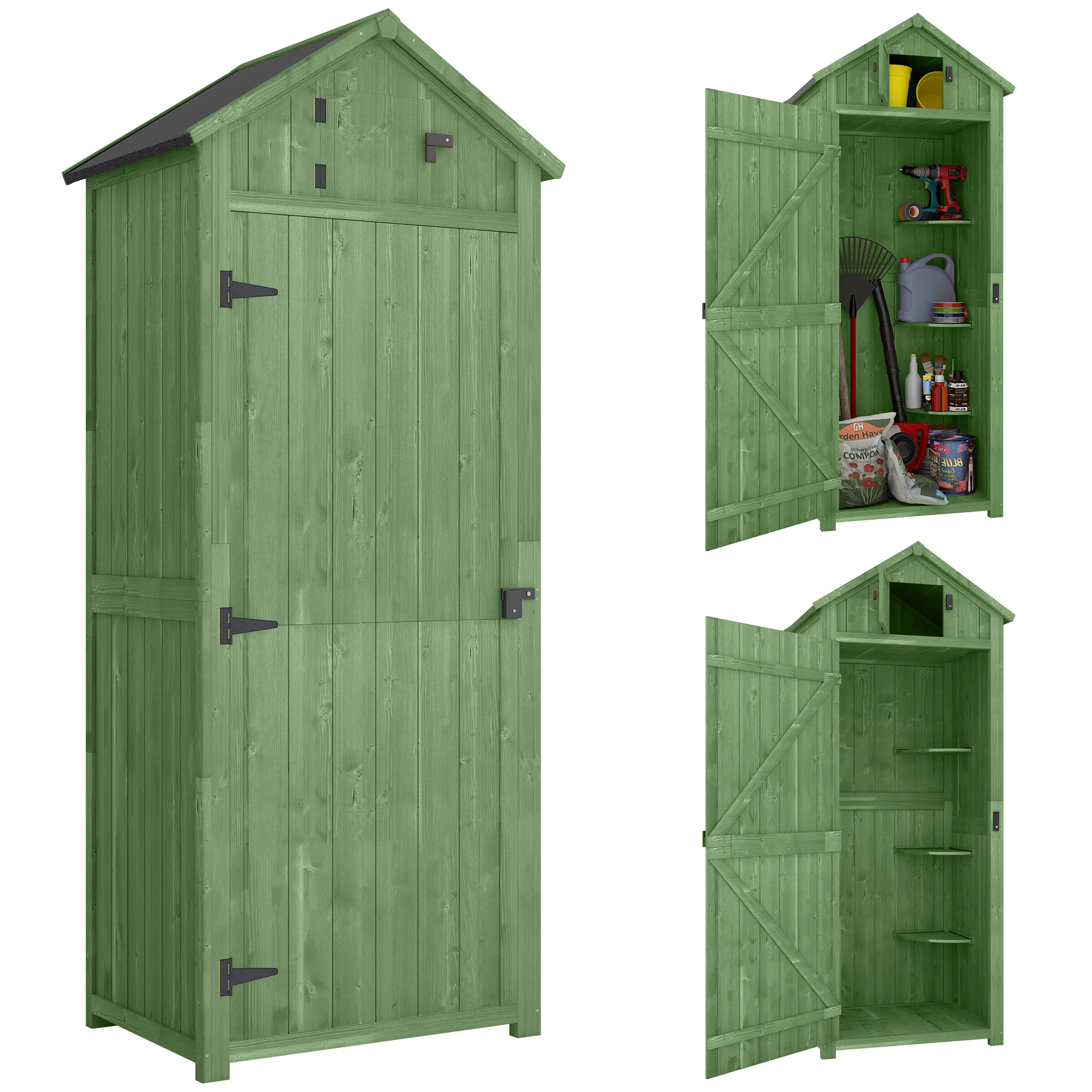 Durable Outdoor Garden Storage Shed with 3 Tier Shelves & Roof