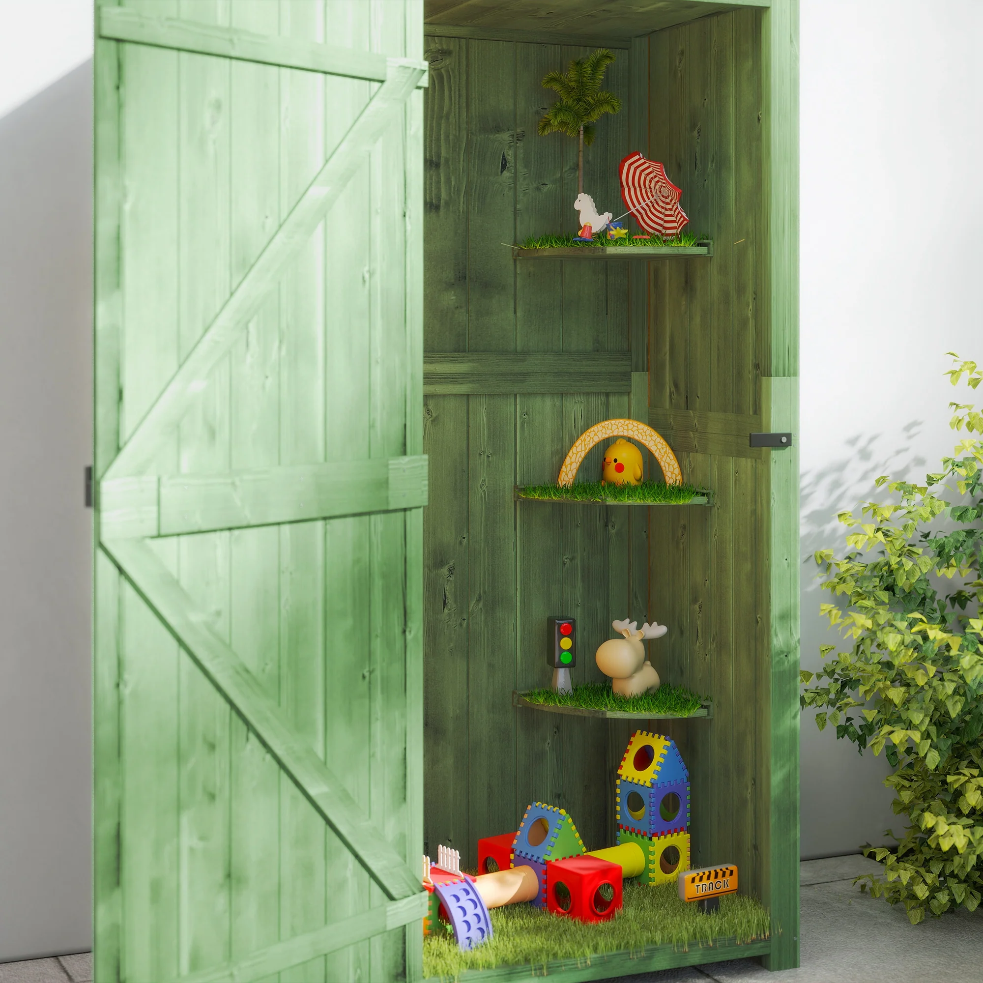 Durable Outdoor Garden Storage Shed with 3 Tier Shelves & Roof - Image 11