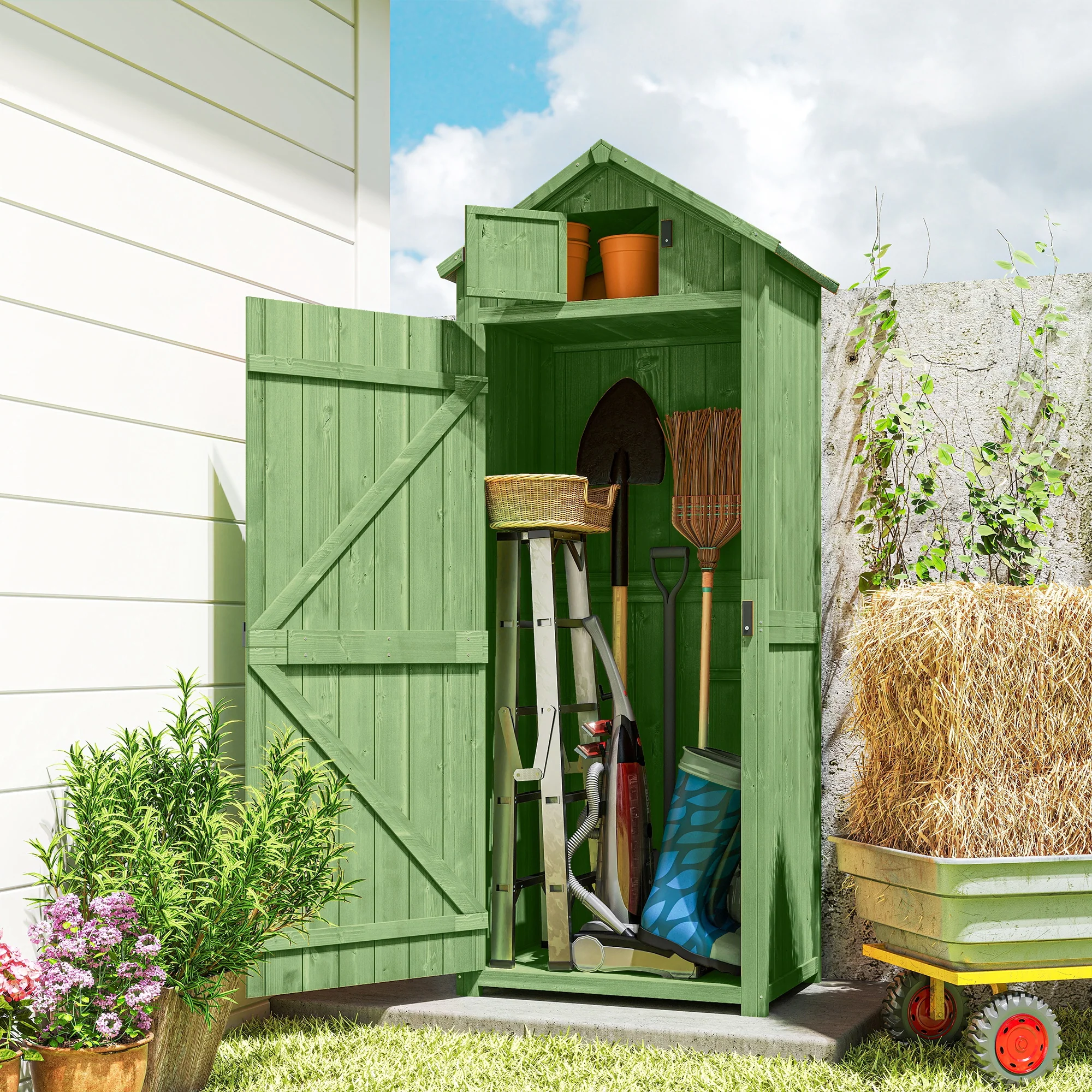 Durable Outdoor Garden Storage Shed with 3 Tier Shelves & Roof - Image 4