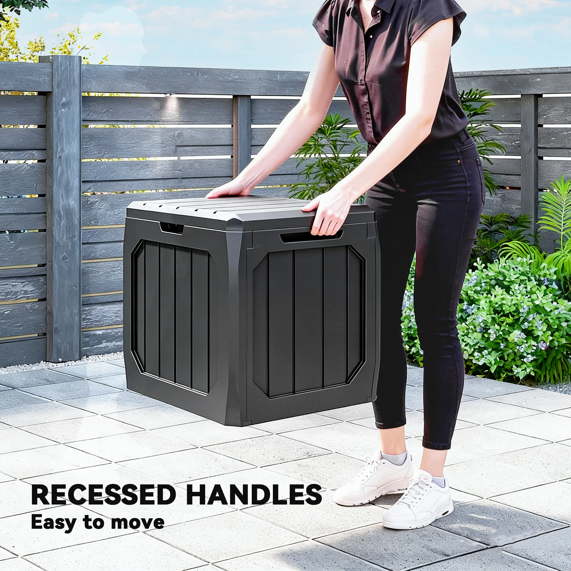 32 Gallon Plastic Deck Box with Handles, Black - Image 7