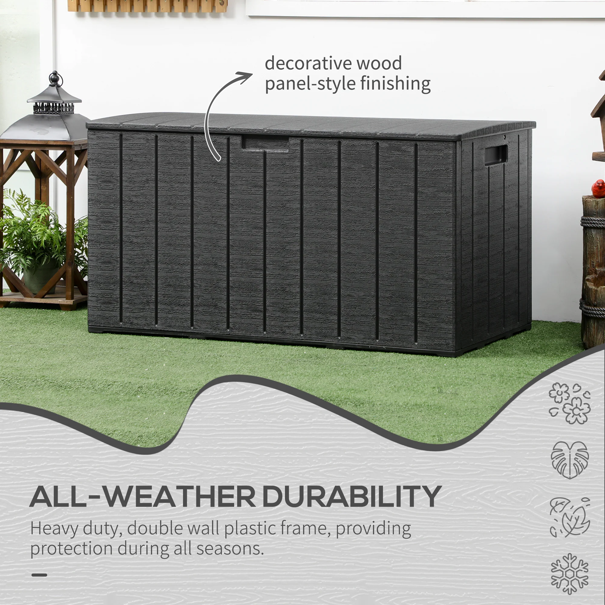 336L Heavy Duty Plastic Outdoor Storage Box with Wheels and Handles, Black - Image 9