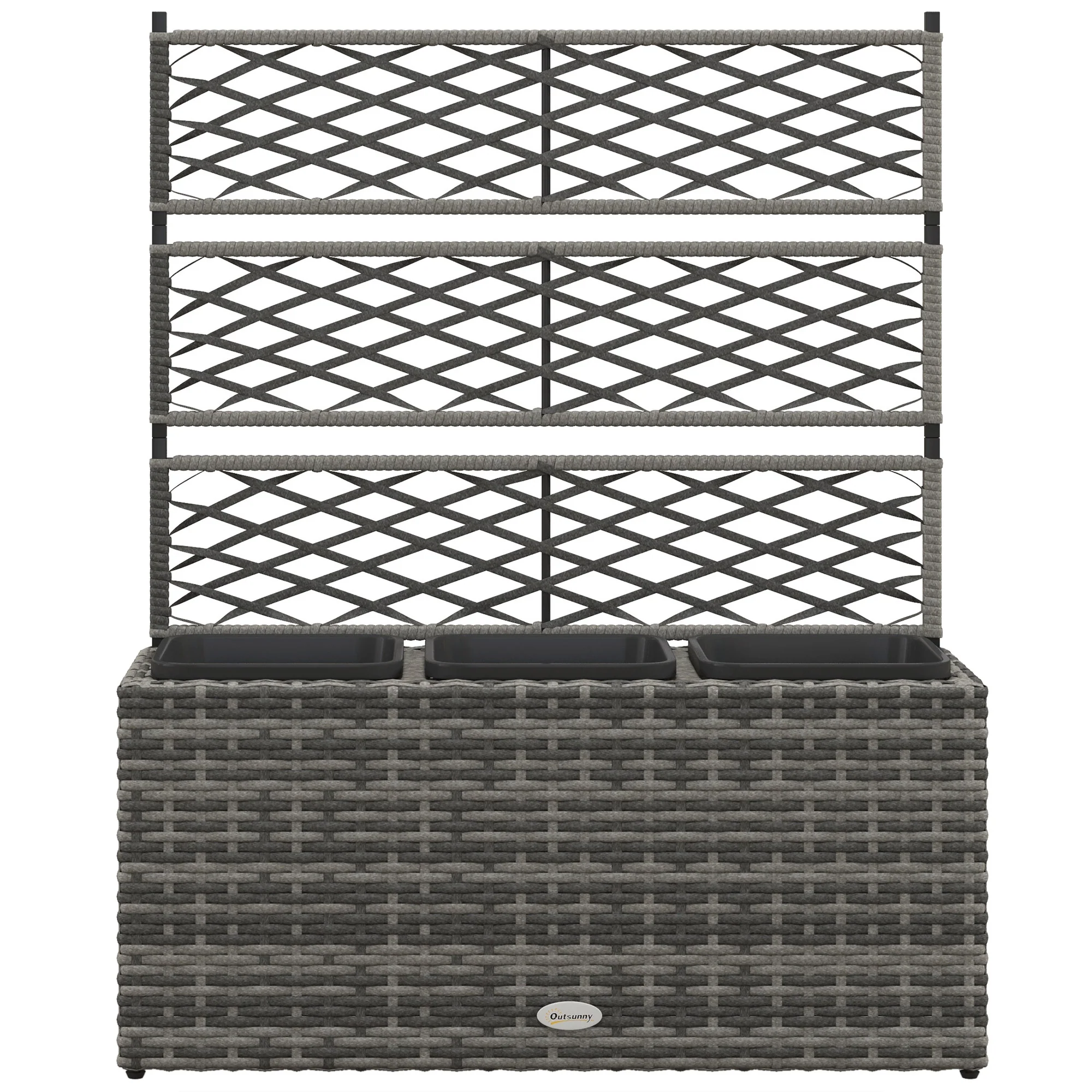 33L Freestanding Rattan Garden Raised Bed with Trellis for Climbing Plants, Light Grey - Image 2