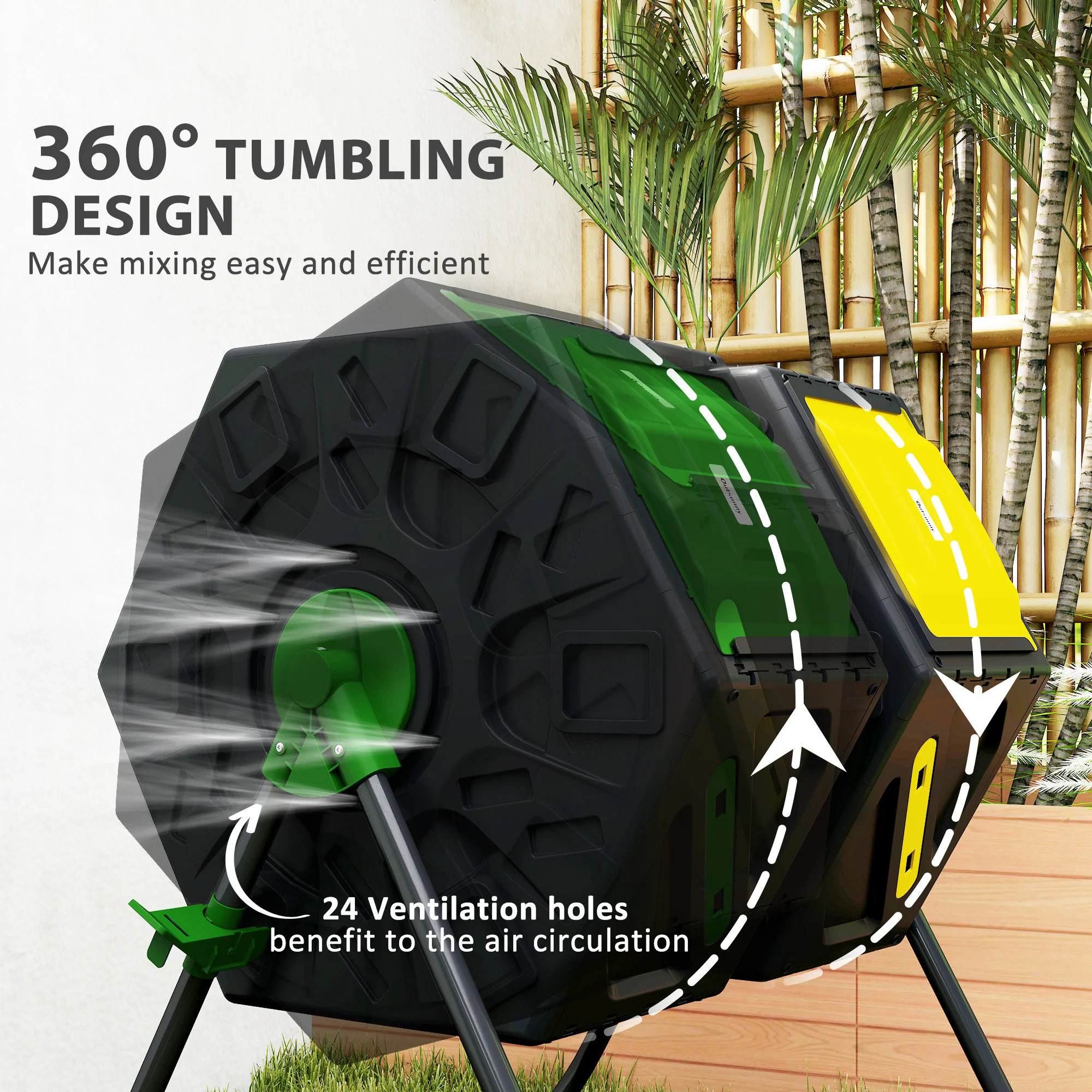 34.5 Gallon Dual Chamber Compost Tumbler with Steel Legs, Yellow/Green - Image 7