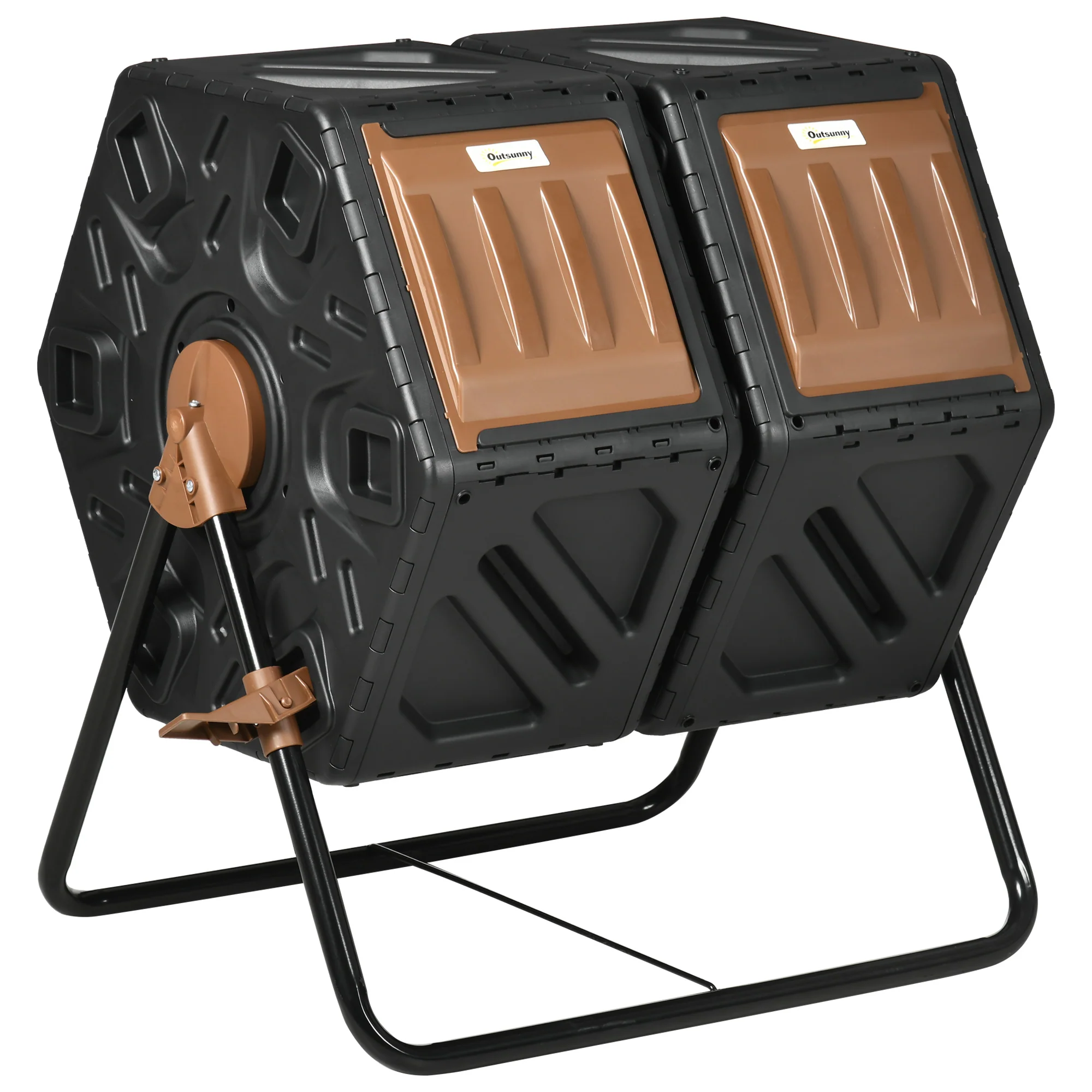 34.5 Gallon Dual Chamber Compost Tumbler with Steel Legs, Brown - Image 12