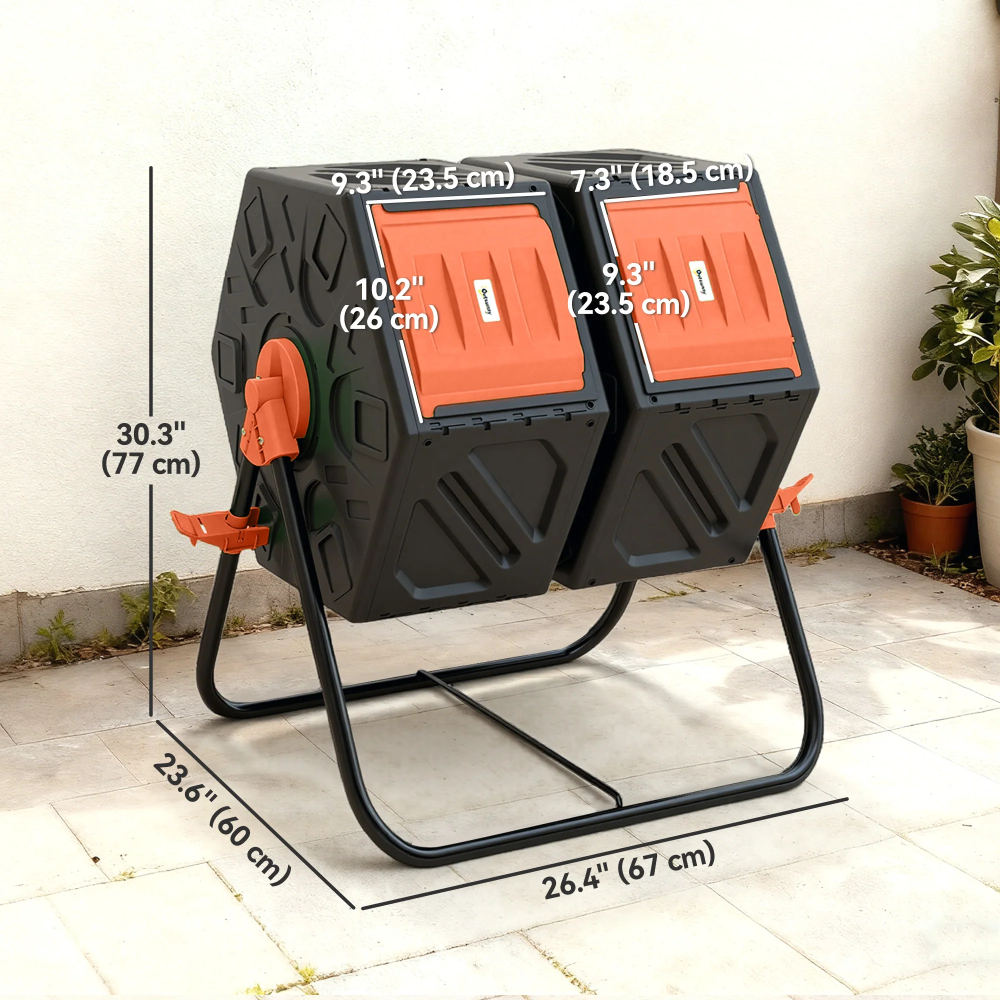 34.5 Gallon Dual Chamber Compost Tumbler with Steel Legs, Orange - Image 5