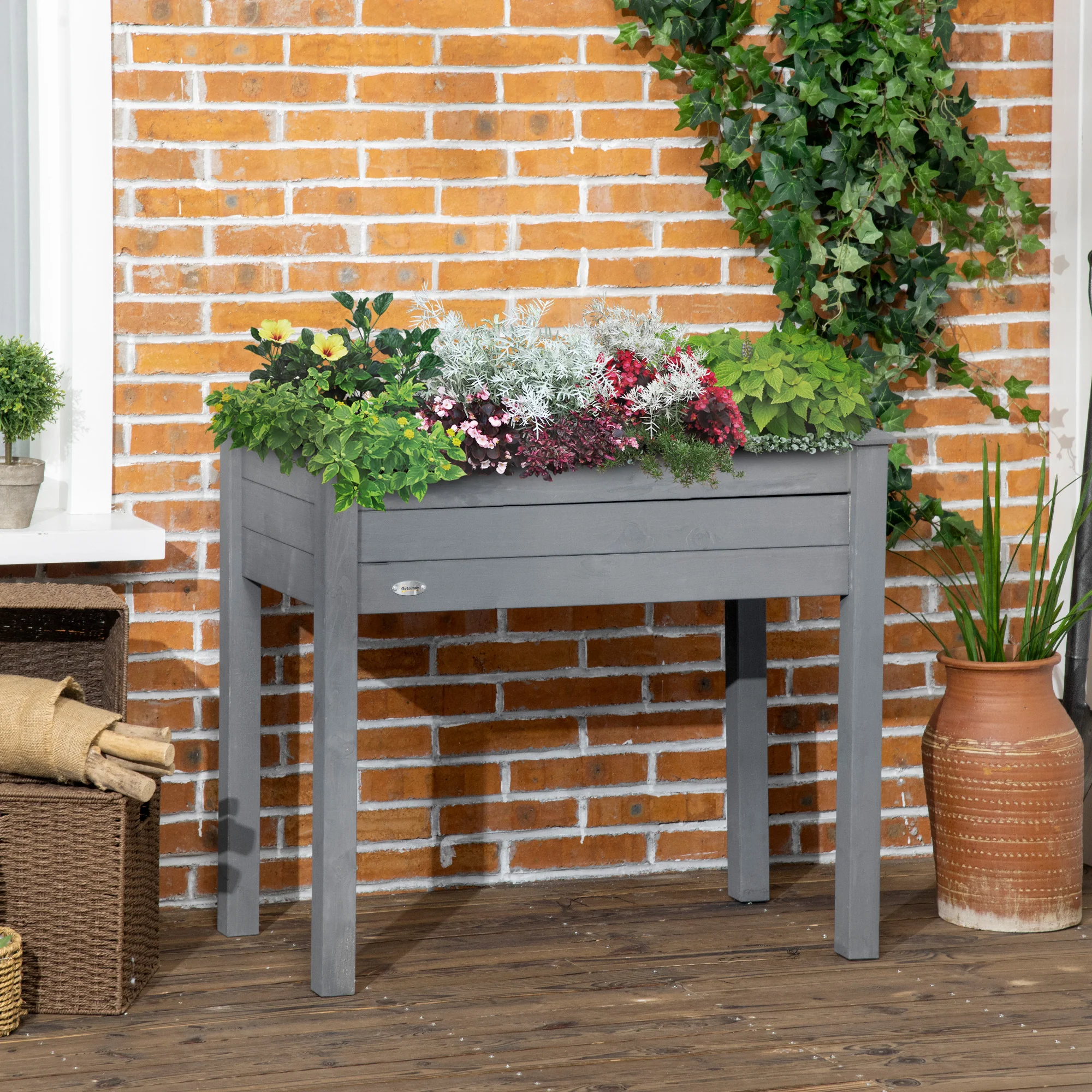 Wooden Raised Garden Bed with Inner Bag, 34" x 18" x 30", Dark Grey - Image 3