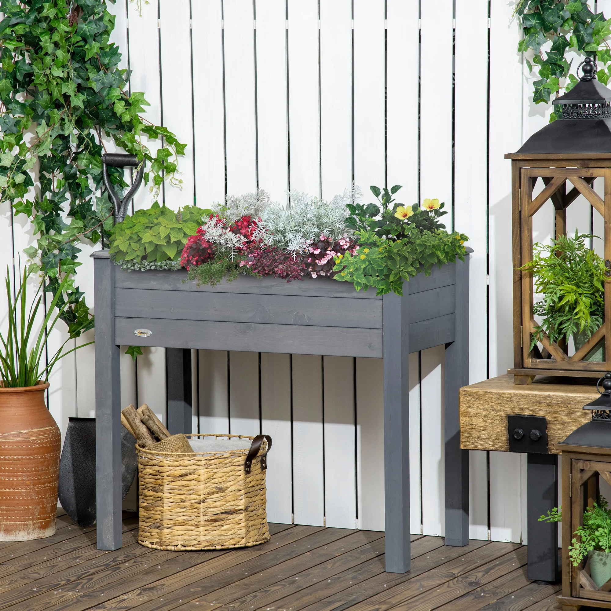 Wooden Raised Garden Bed with Inner Bag, 34" x 18" x 30", Dark Grey - Image 4