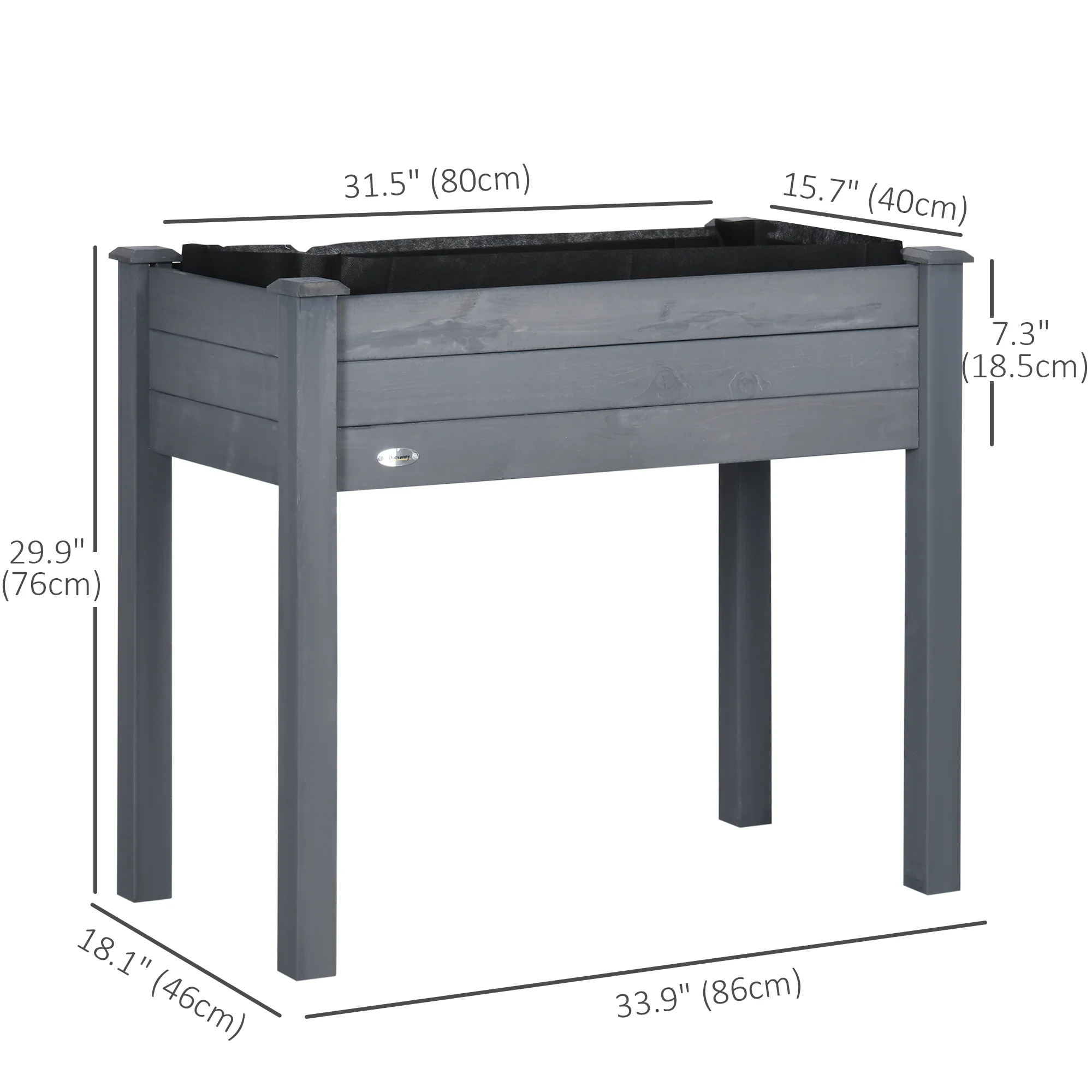 Wooden Raised Garden Bed with Inner Bag, 34" x 18" x 30", Dark Grey - Image 5