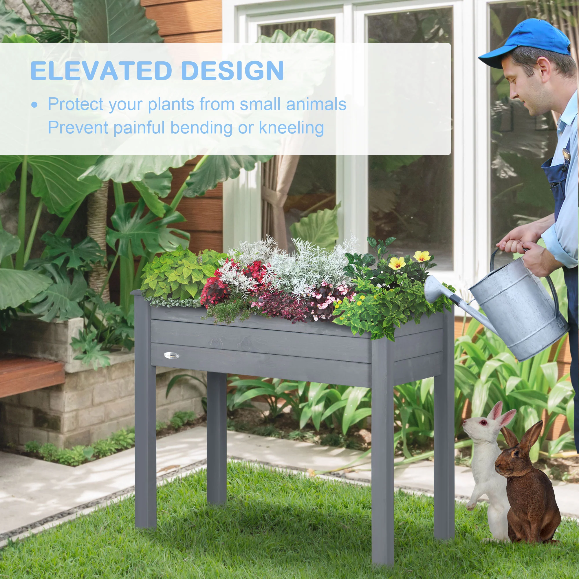 Wooden Raised Garden Bed with Inner Bag, 34" x 18" x 30", Dark Grey - Image 7