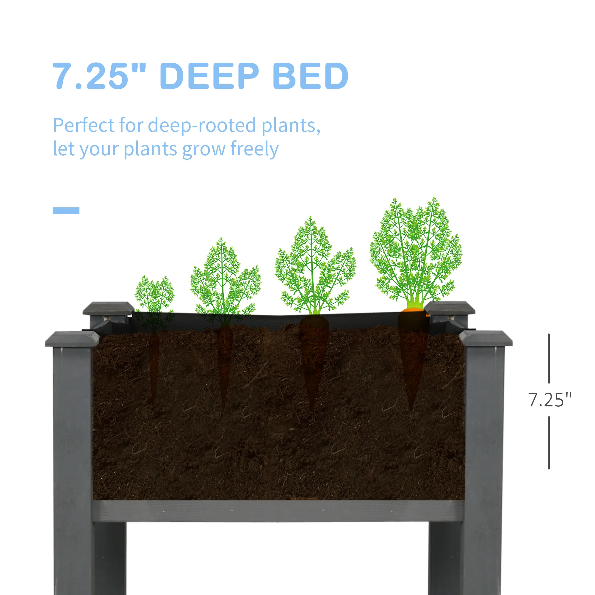 Wooden Raised Garden Bed with Inner Bag, 34" x 18" x 30", Dark Grey - Image 8