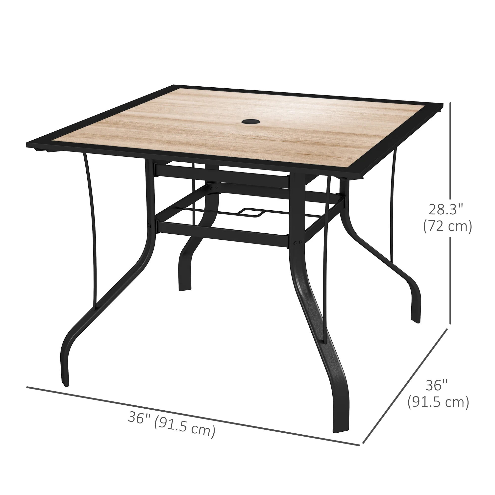 Square Patio Dining Table w/ Umbrella Hole & Rustproof Steel Frame for Garden Pool, Brown - Image 5