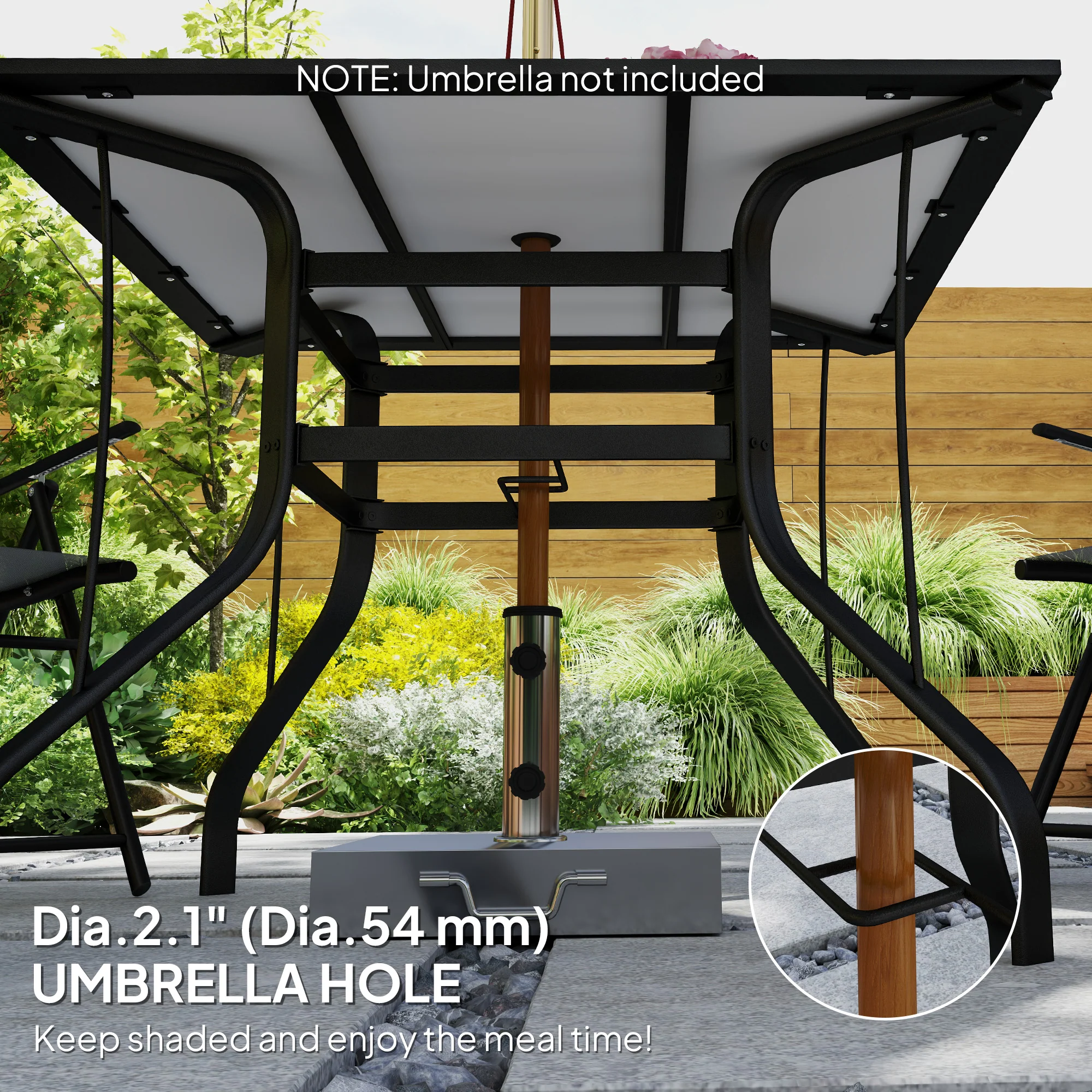 Square Patio Dining Table w/ Umbrella Hole & Rustproof Steel Frame for Garden Pool, Brown - Image 7