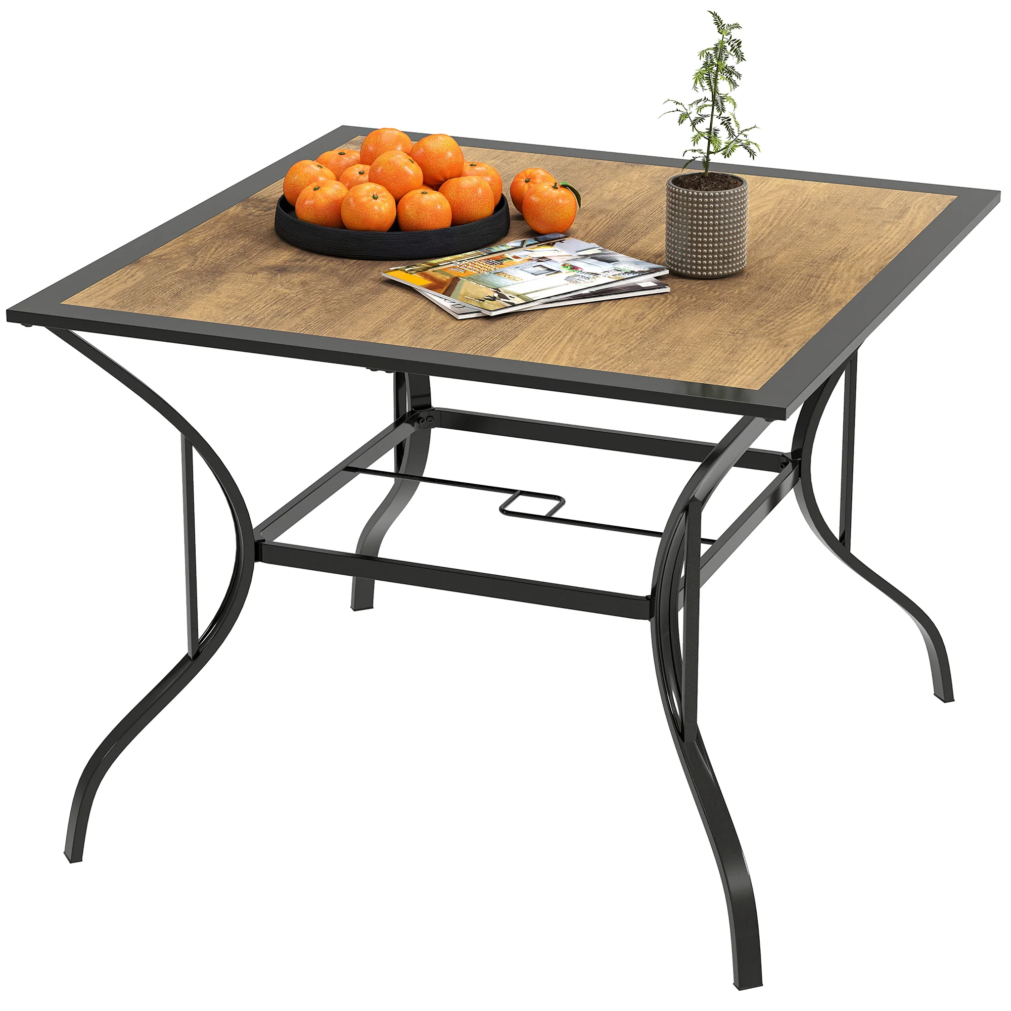 37" Garden Outdoor Dining Table for 4, Square Patio Table with Umbrella Hole, Mixed Brown - Image 2