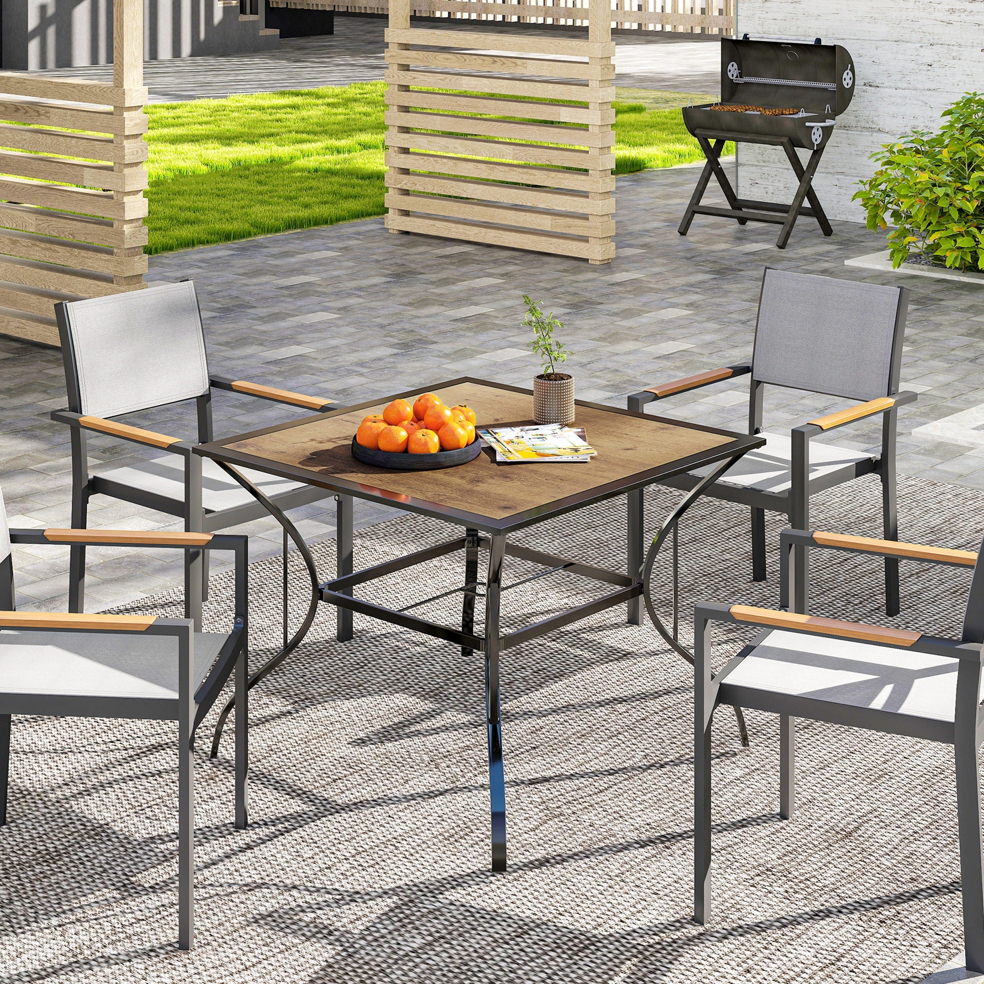 37" Garden Outdoor Dining Table for 4, Square Patio Table with Umbrella Hole, Mixed Brown - Image 4