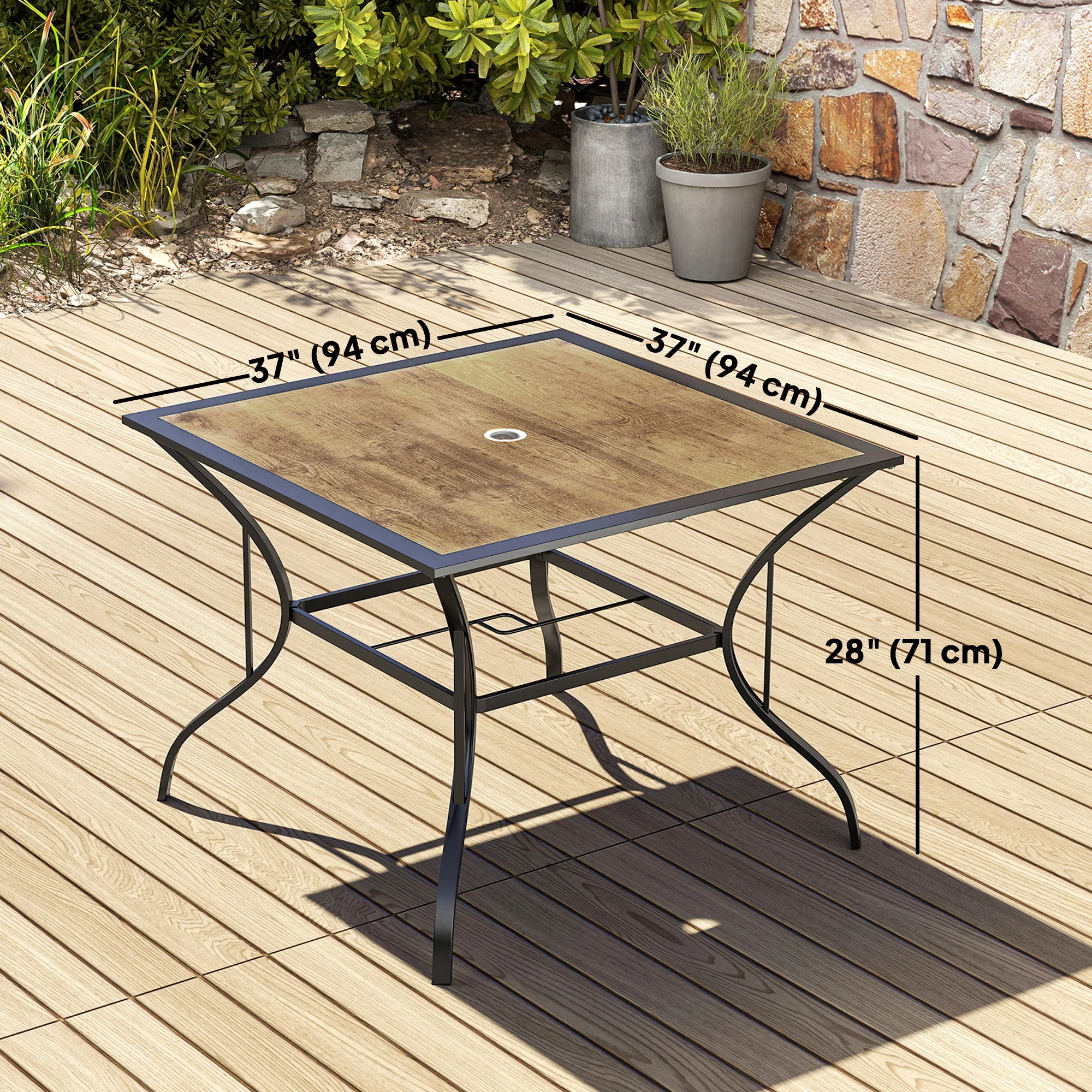 37" Garden Outdoor Dining Table for 4, Square Patio Table with Umbrella Hole, Mixed Brown - Image 5