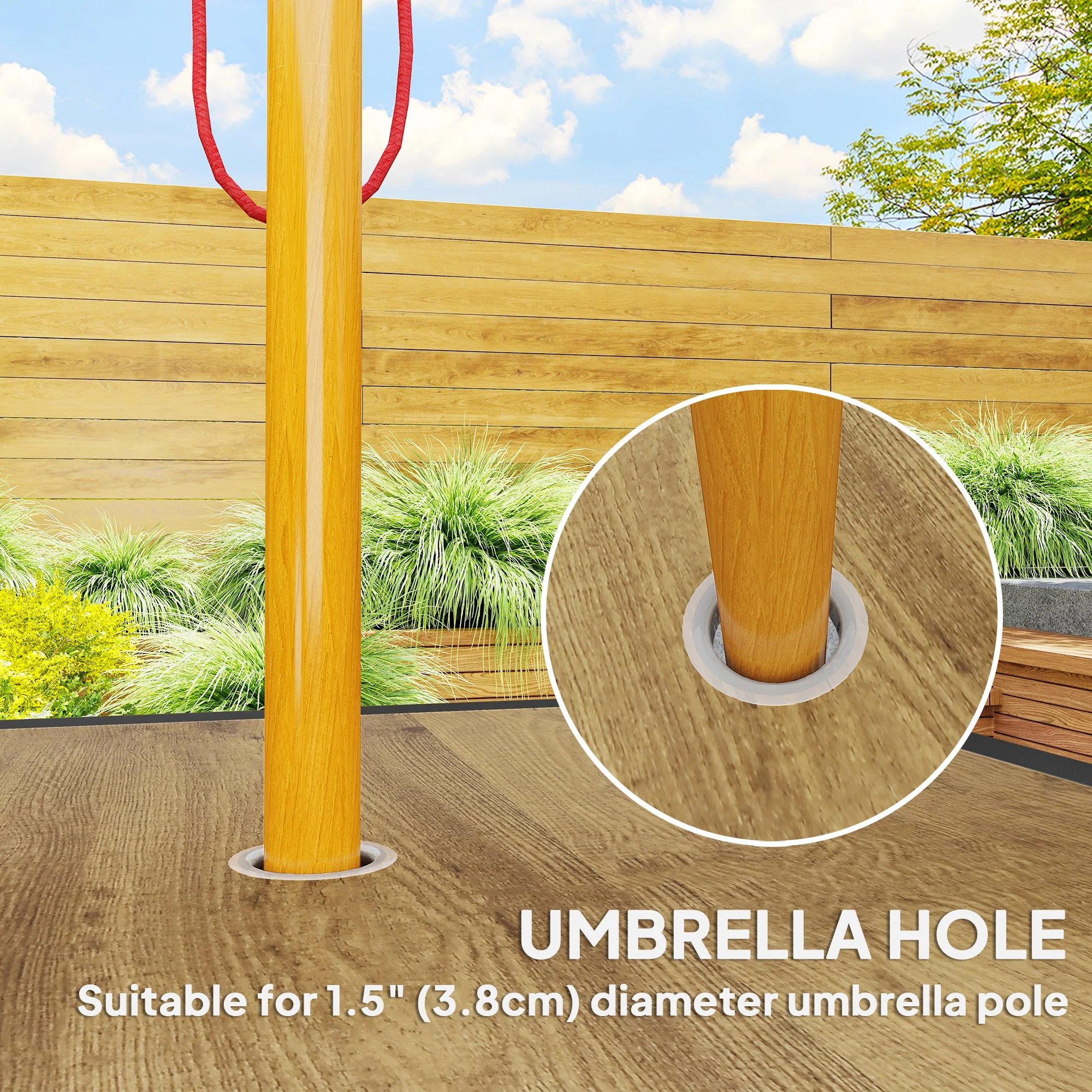 37" Garden Outdoor Dining Table for 4, Square Patio Table with Umbrella Hole, Mixed Brown - Image 7